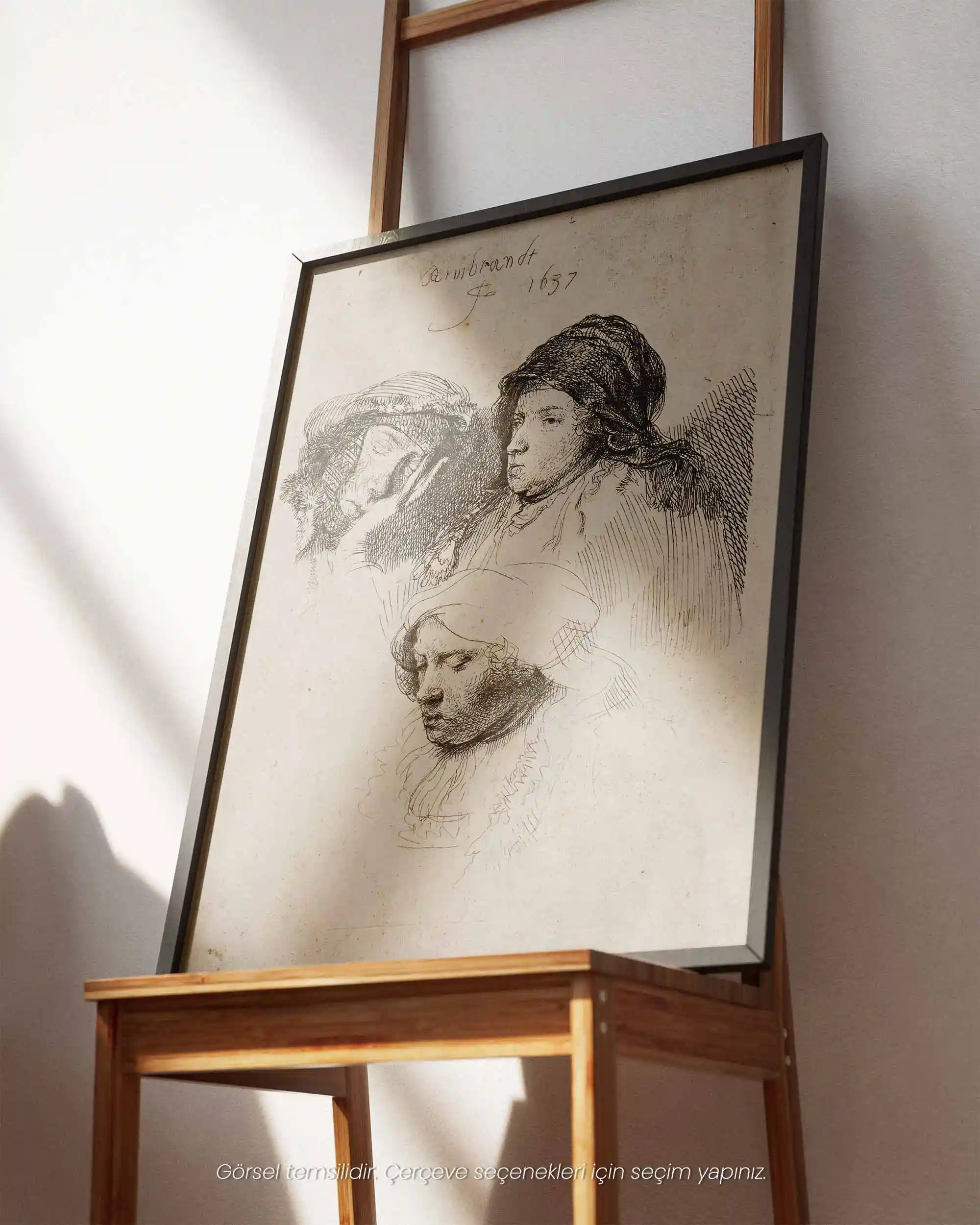 Rembrandt van Rijn - Üç Kadın Kafası, Biri Uykuda (1637) Eskiz Sanat Tarihi Poster