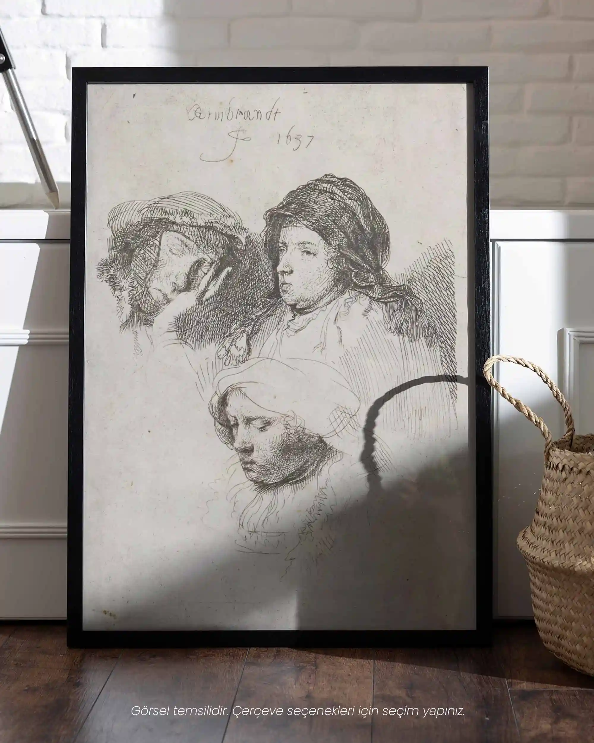 Rembrandt van Rijn - Üç Kadın Kafası, Biri Uykuda (1637) Eskiz Sanat Tarihi Poster