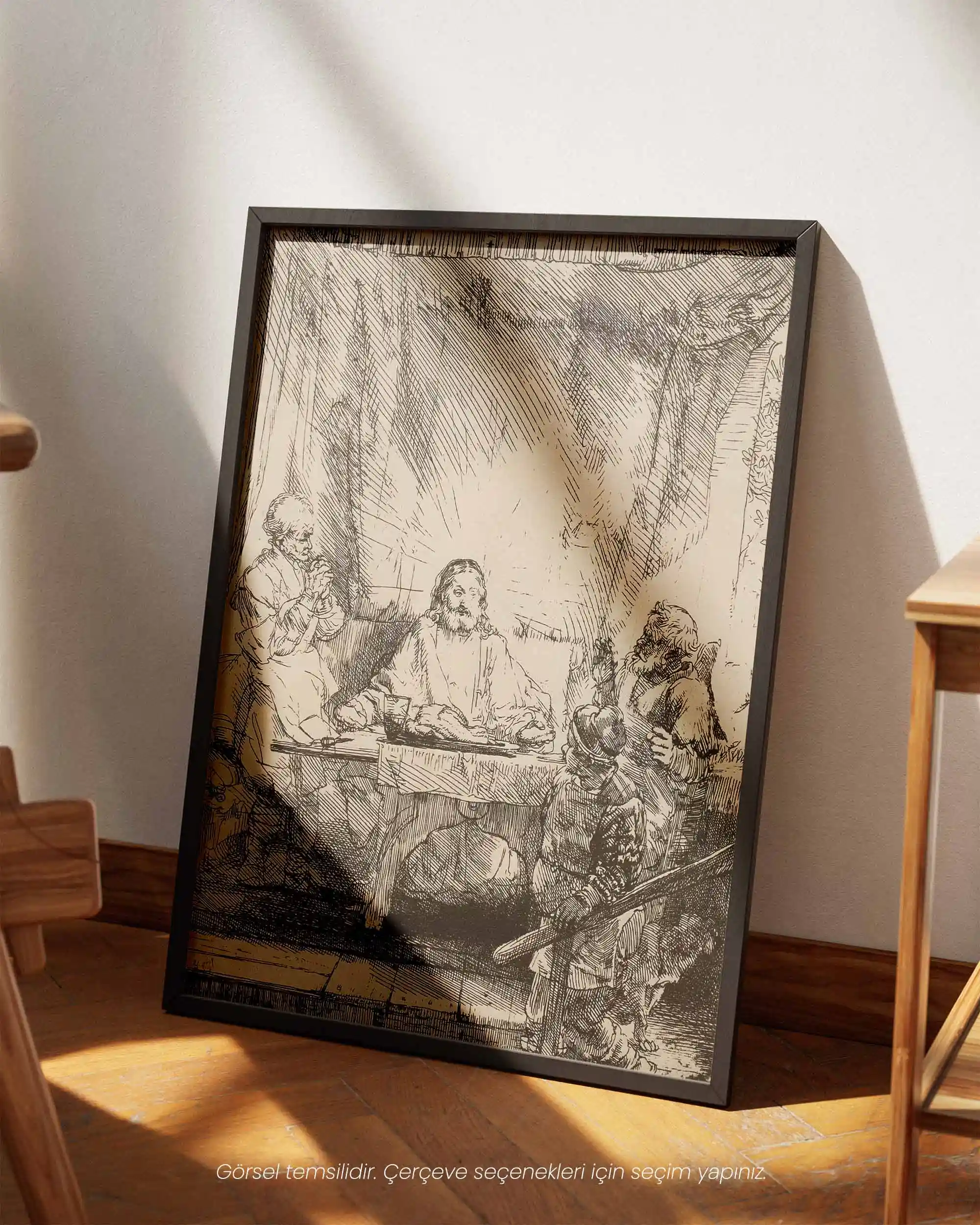 Rembrandt van Rijn - Emmaus'ta İsa (1654) Gravür Eskiz Sanat Tarihi Poster