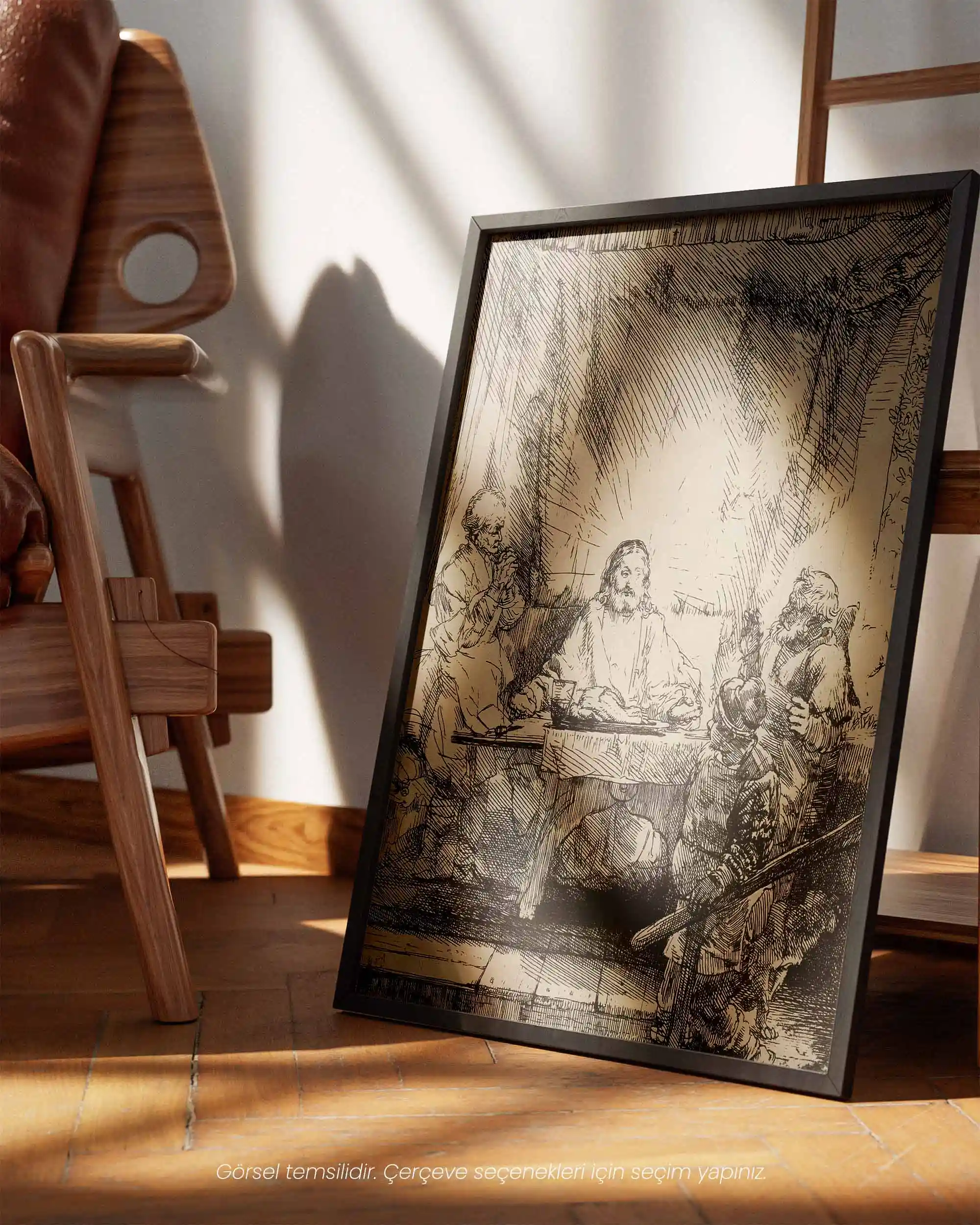 Rembrandt van Rijn - Emmaus'ta İsa (1654) Gravür Eskiz Sanat Tarihi Poster