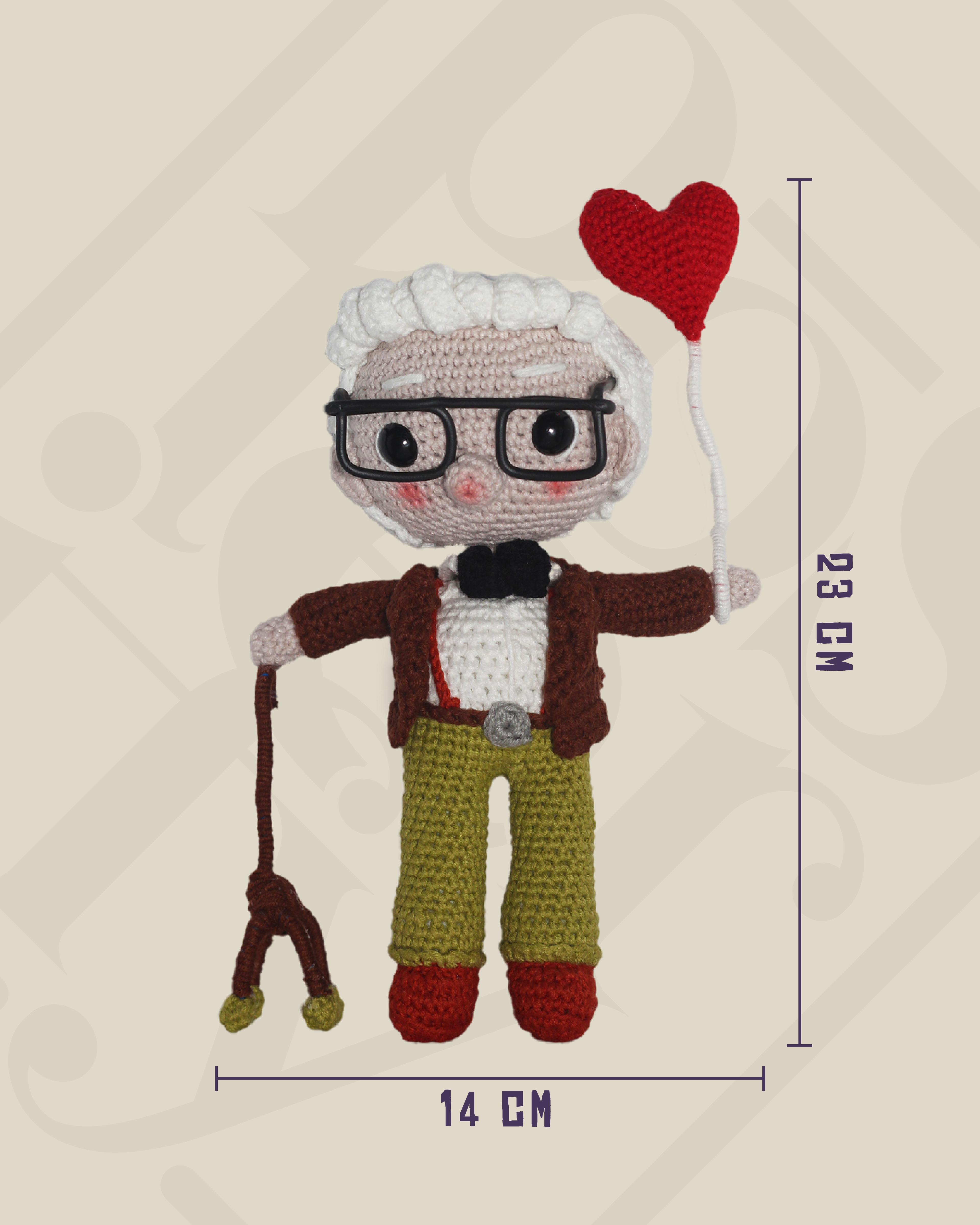 Carl Fredricksen Amigurumi Bebek 23 cm - El Yapımı Örgü Oyuncak