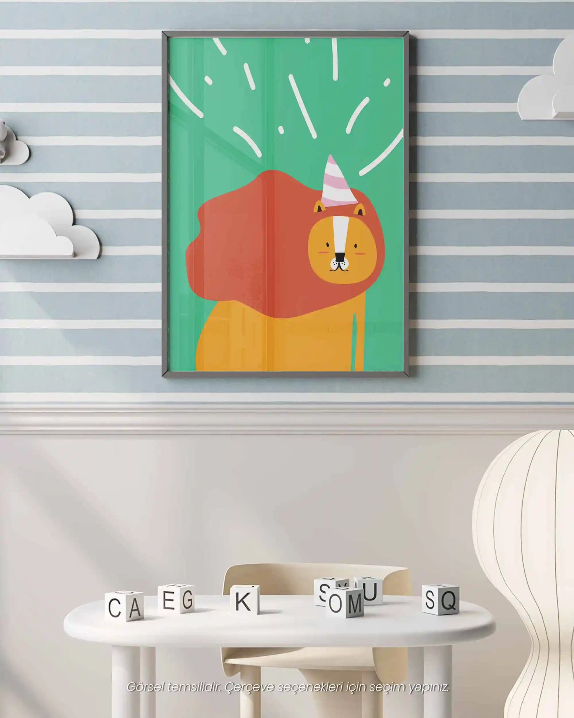 Neşeli Aslan - Renkli ve Sevimli Doğum Günü Temalı Çocuk Odası Poster