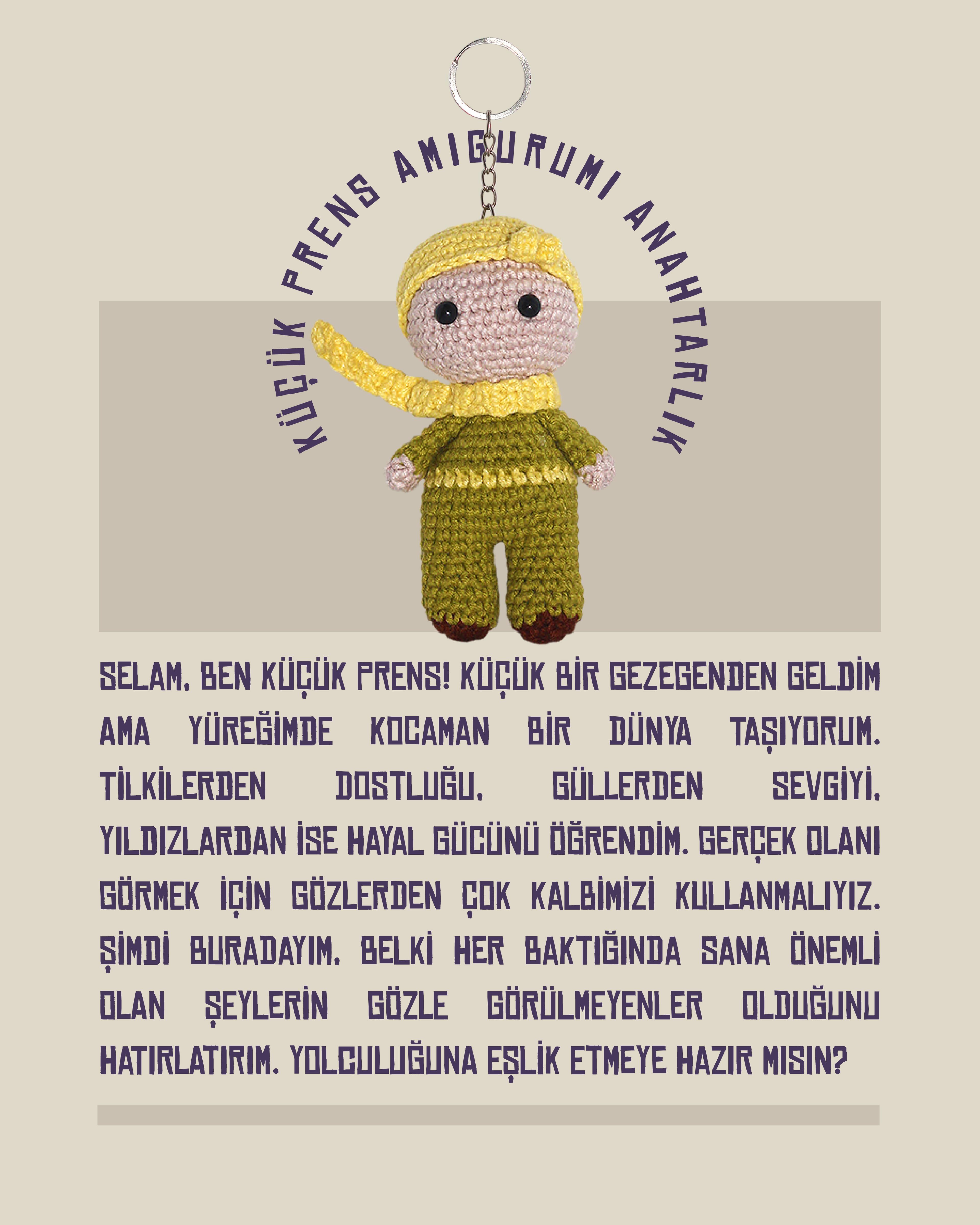 Küçük Prens Amigurumi Anahtarlık 11 cm - El Yapımı Sanatsal Örgü Çanta Aksesuarı