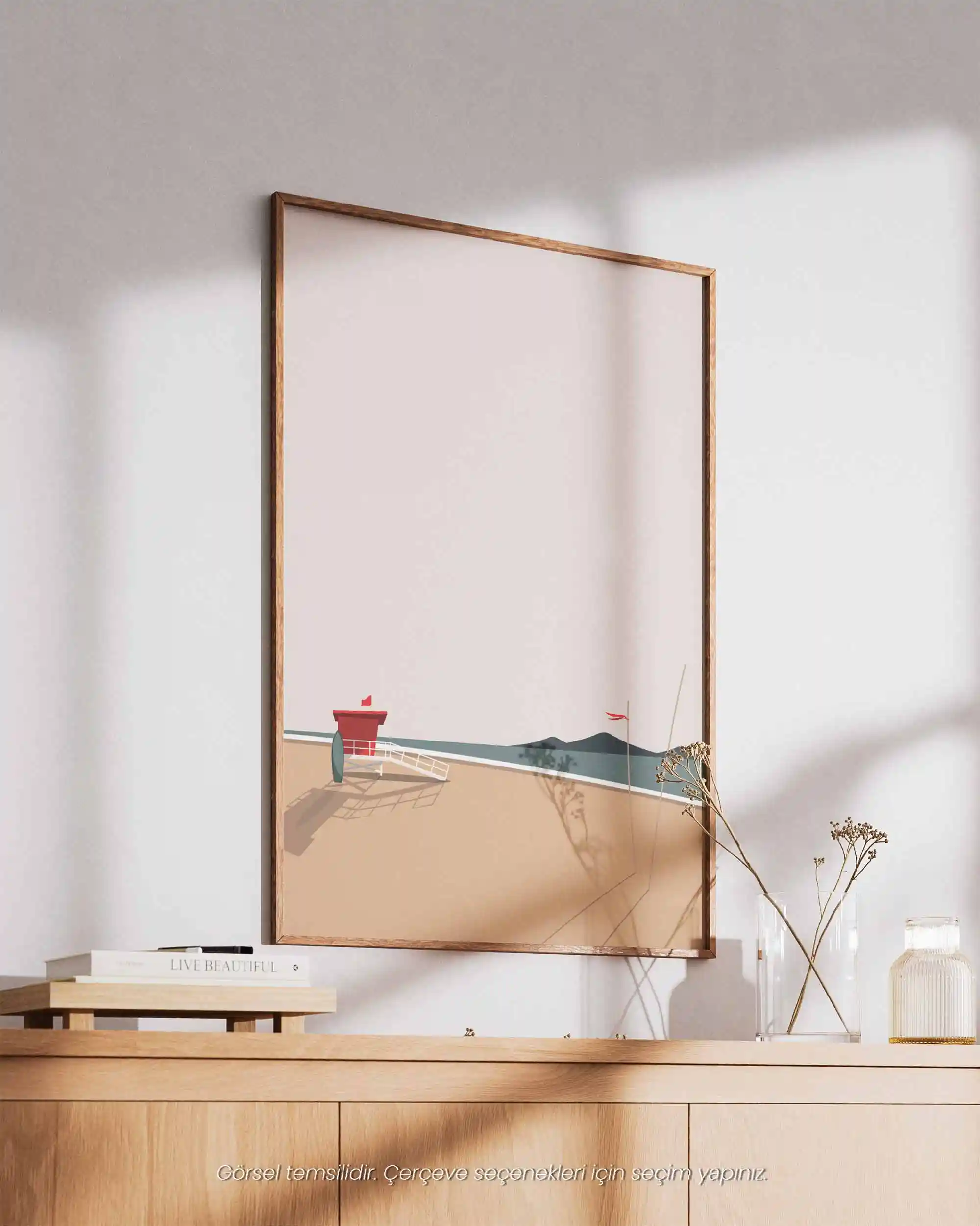 Sessiz Sahil - Minimal Cankurtaran Kulesi Flat Manzara Poster