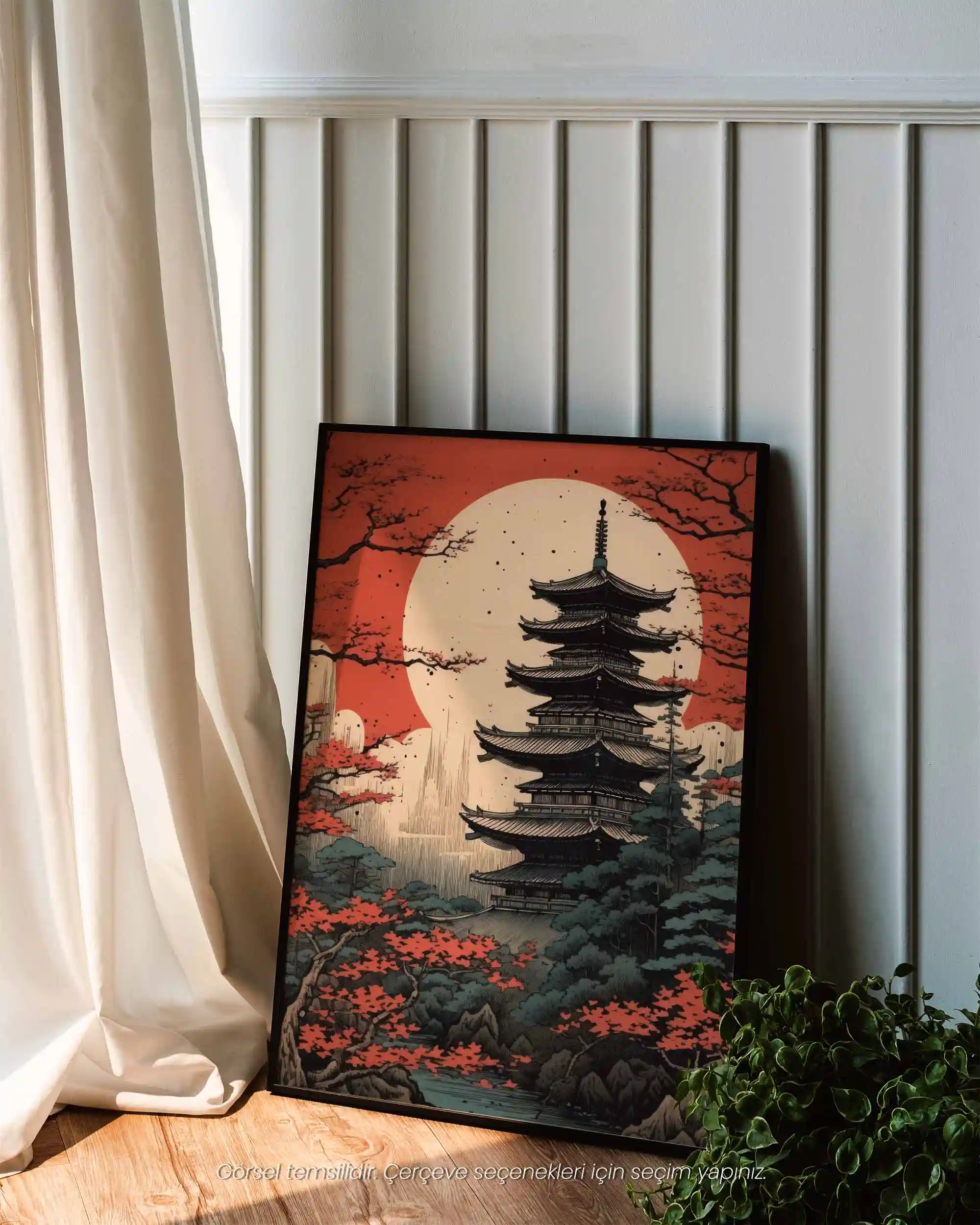 Kızıl Güneş Pagoda - Neo-Ukiyo-e Japon Manzara Poster
