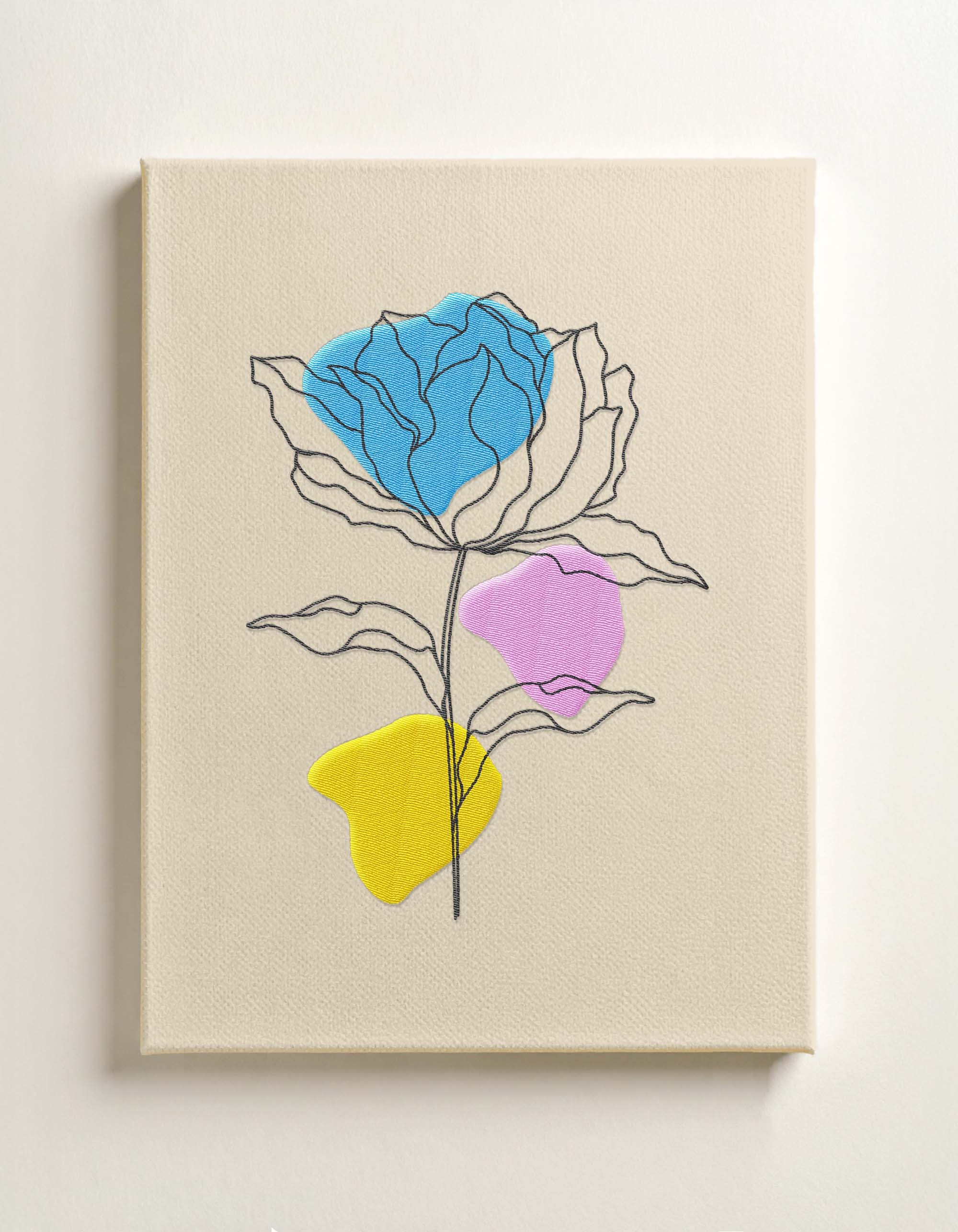 Pastel Bahar Çiçeği - Nakışlı Line Art Kanvas Tablo 30x40 cm
