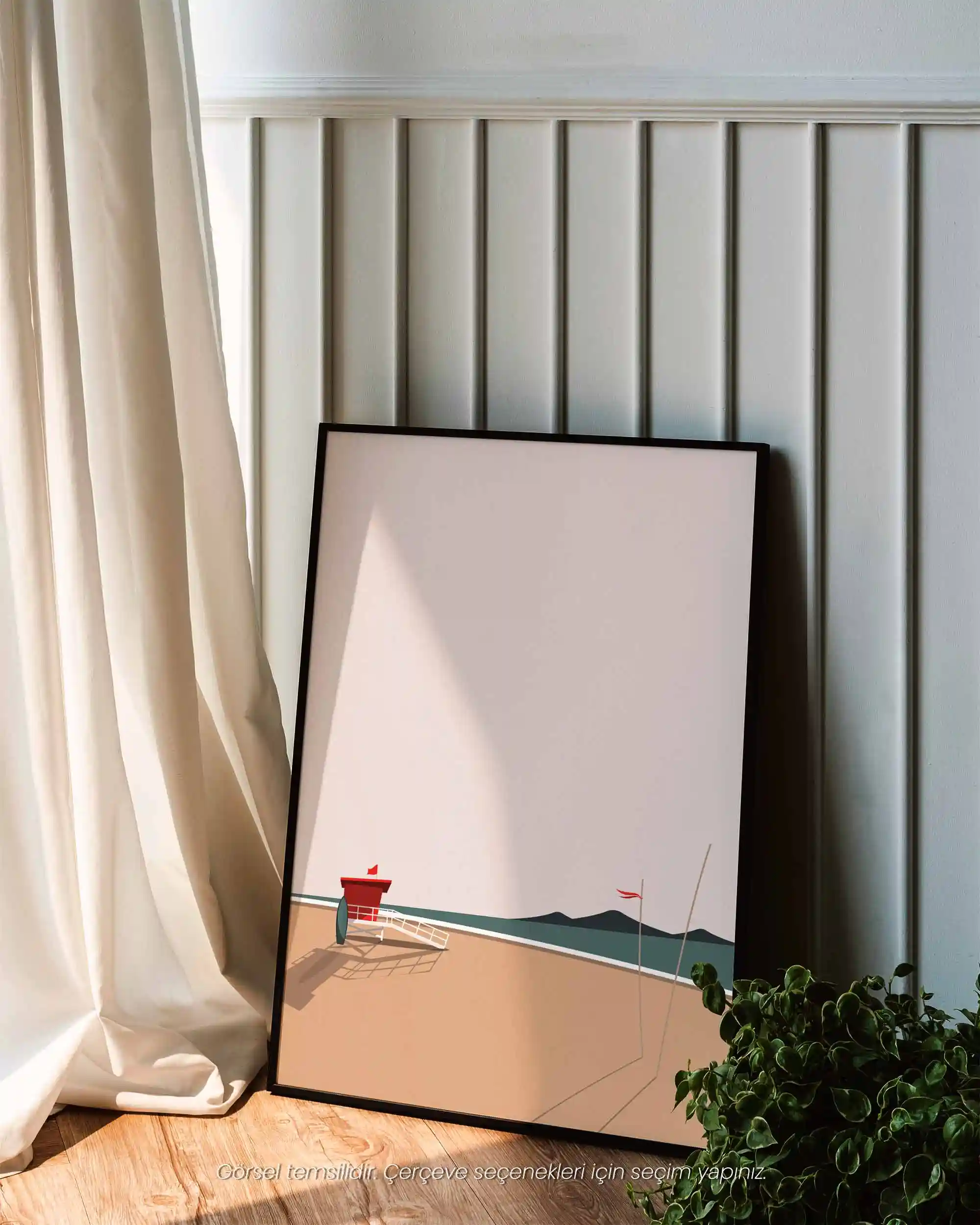Sessiz Sahil - Minimal Cankurtaran Kulesi Flat Manzara Poster