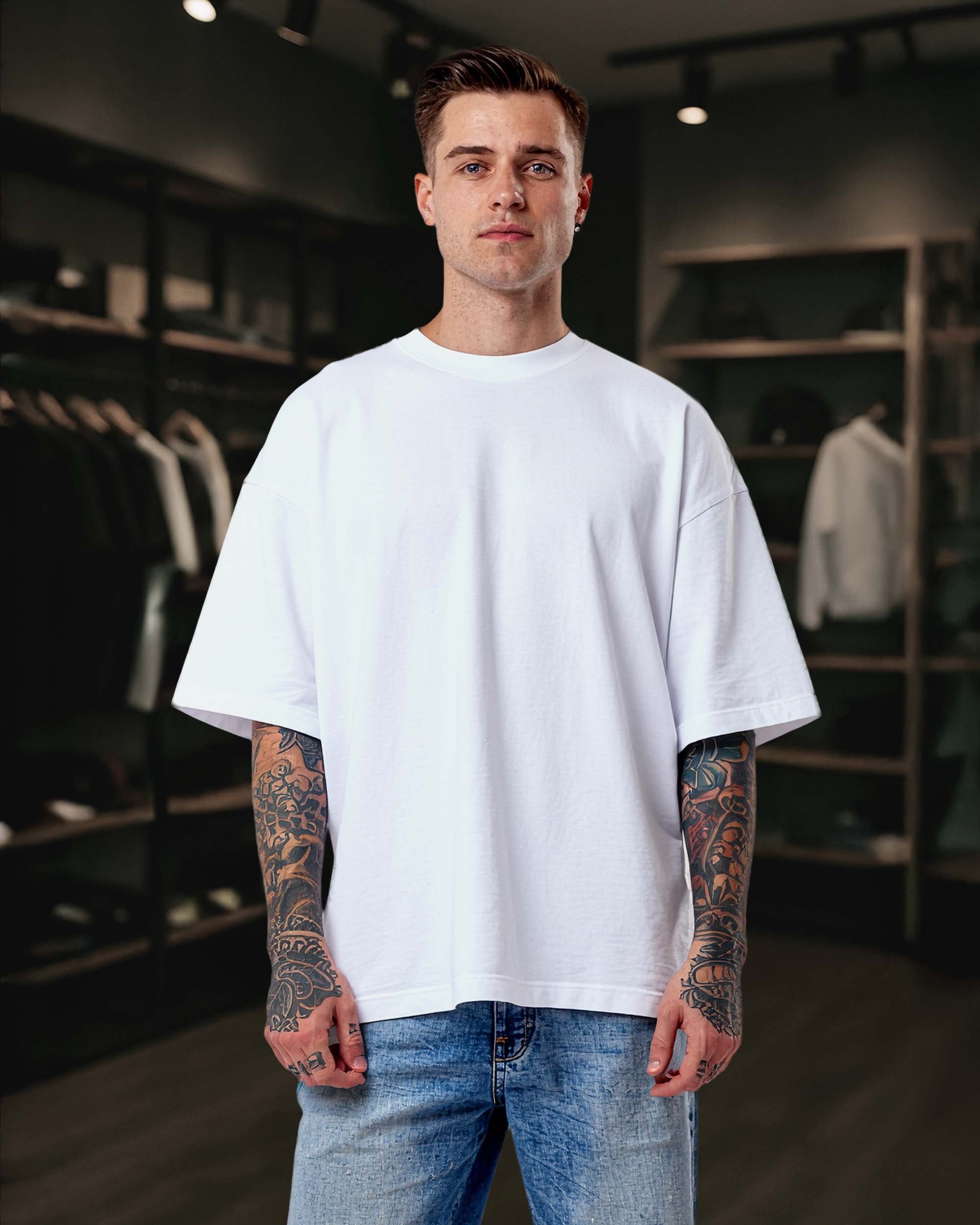 Basic Boxy Oversize Düz Unisex Tişört – Premium Kalite - Yüksek Gramaj %100 Pamuk - Beyaz