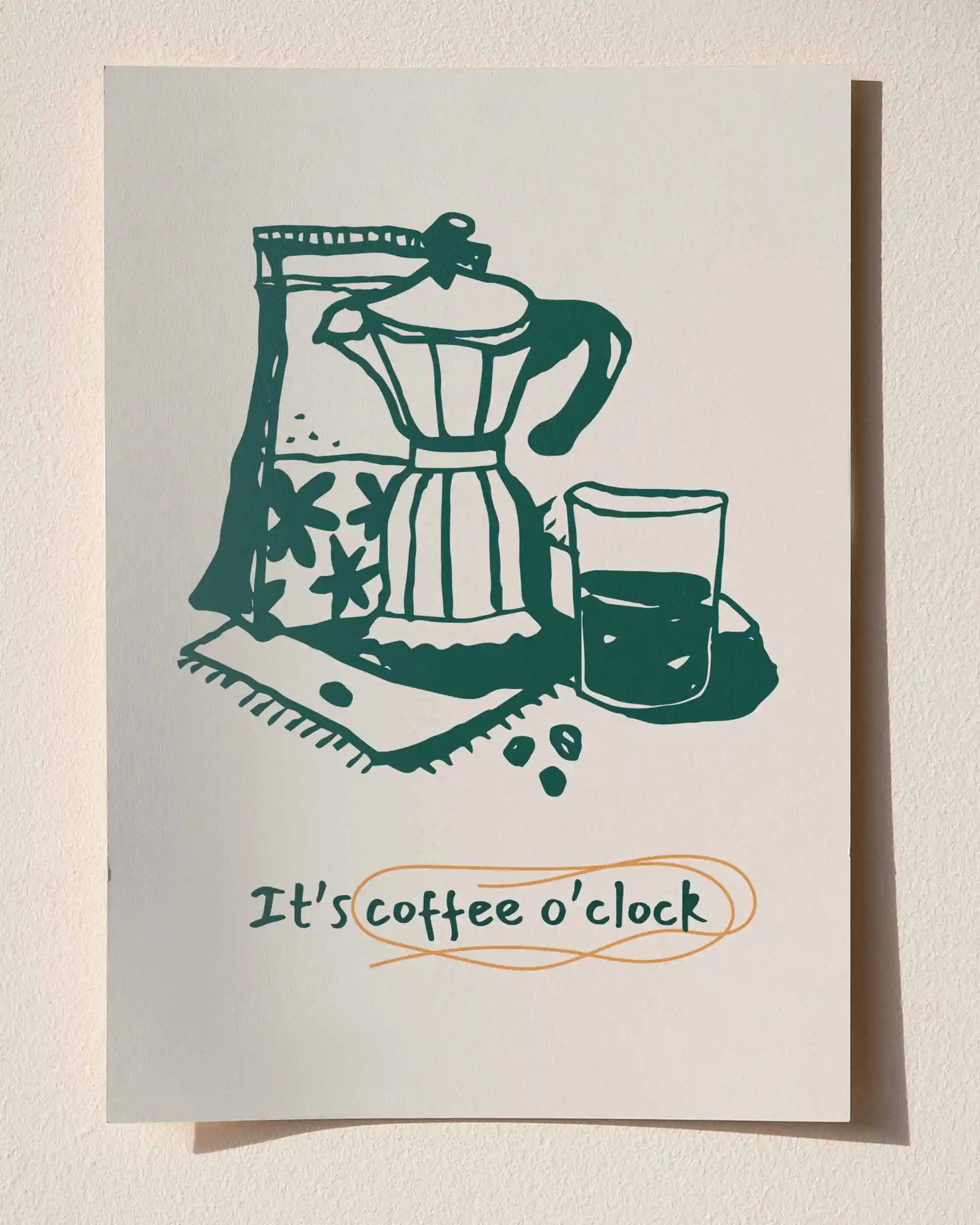 It’s Coffee O’Clock – Mutfak İçin İllüstrasyon & Modern Kahve Poster