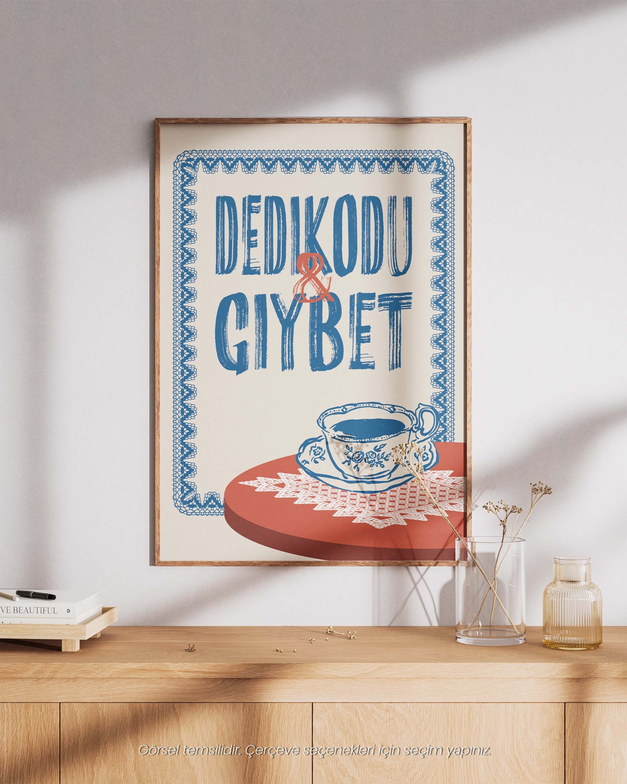 Dedikodu & Gıybet - Türk Kahvesi Temalı Nostaljik Çerçeveli-Çerçevesiz Poster