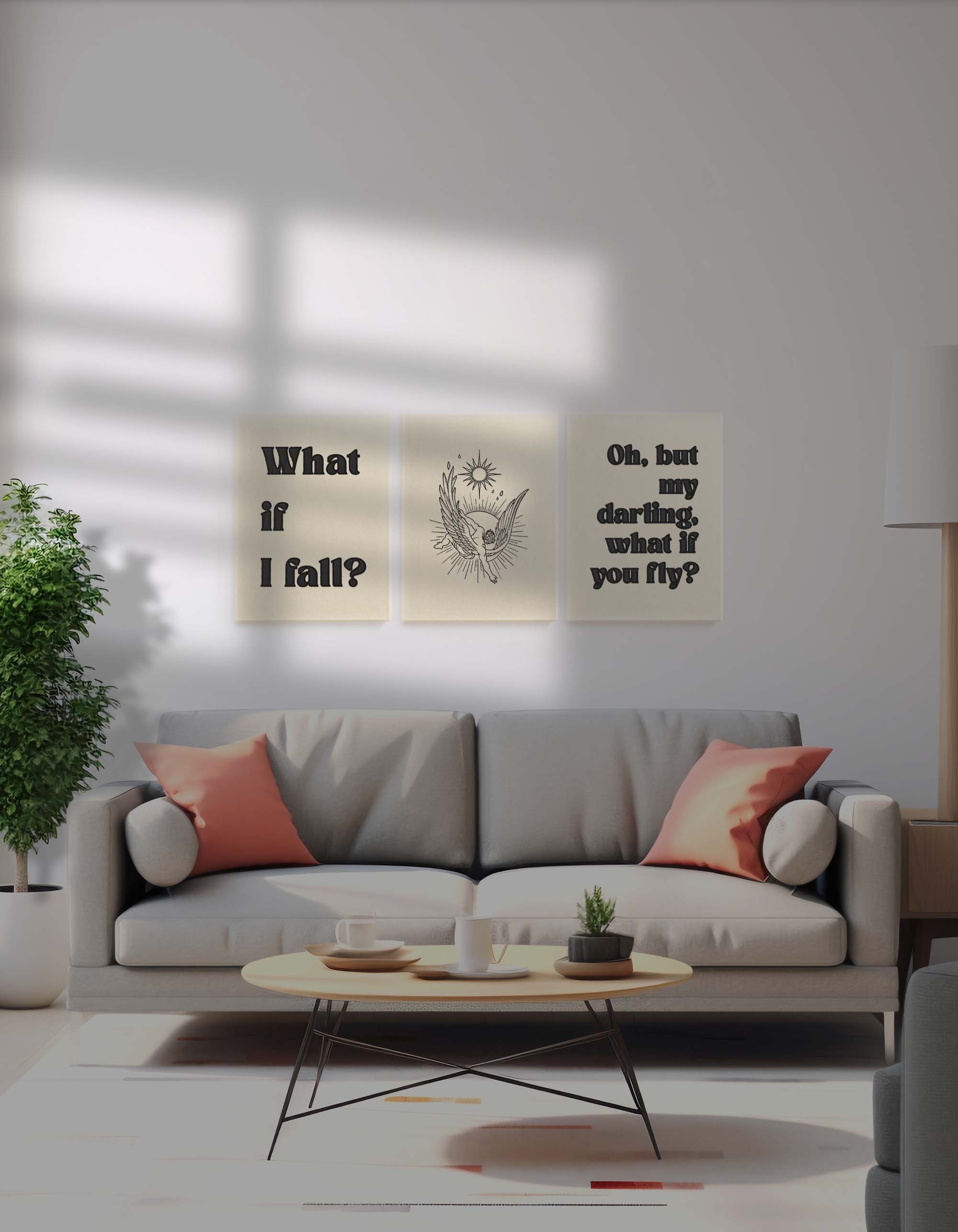 What If I Fall - İkarus Seti - 3’lü Nakışlı Mitolojik Kanvas Tablo 30x40 cm