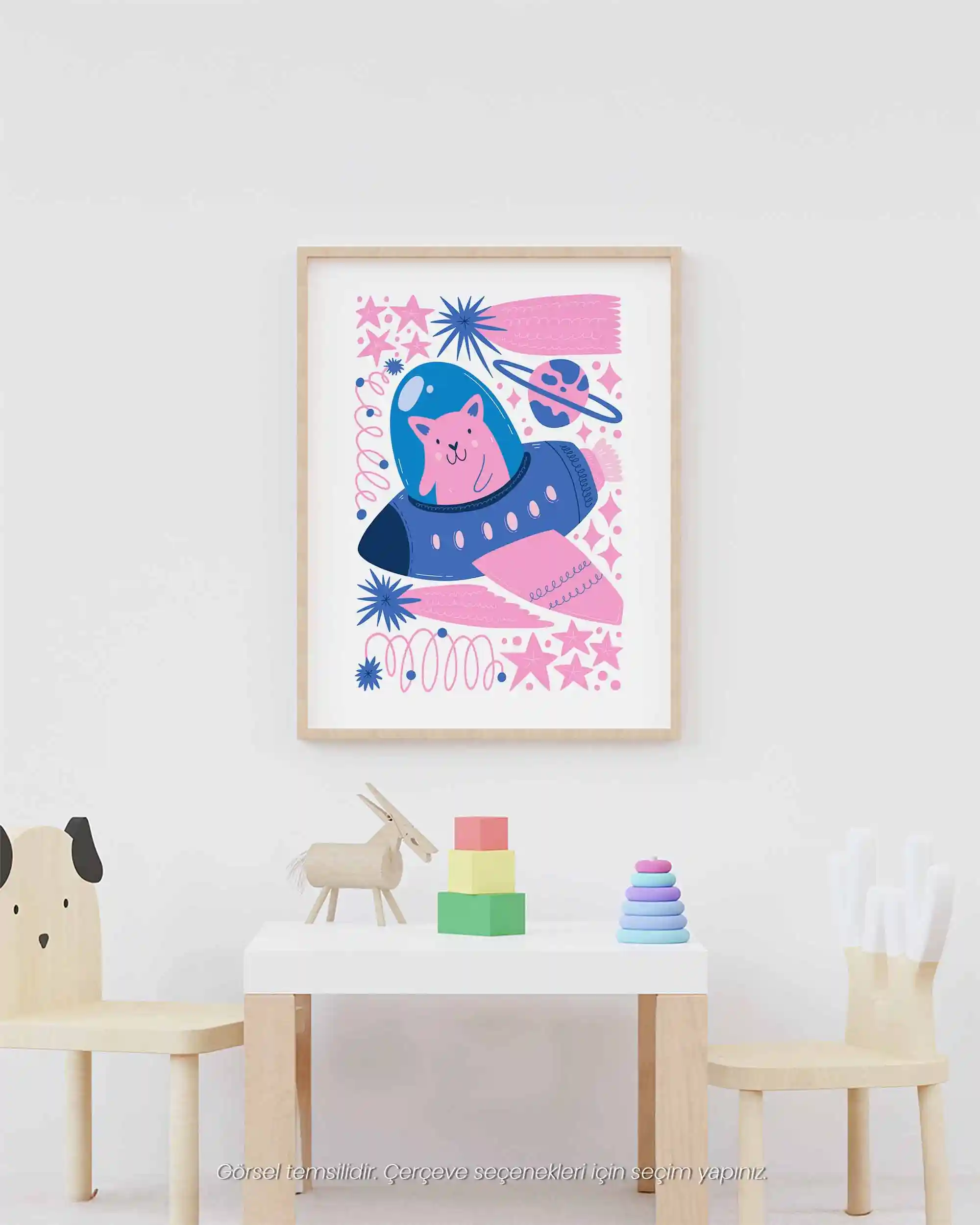 Kedi ve Uzay Gemisi - Modern Uzay Temalı Çocuk Odası Poster