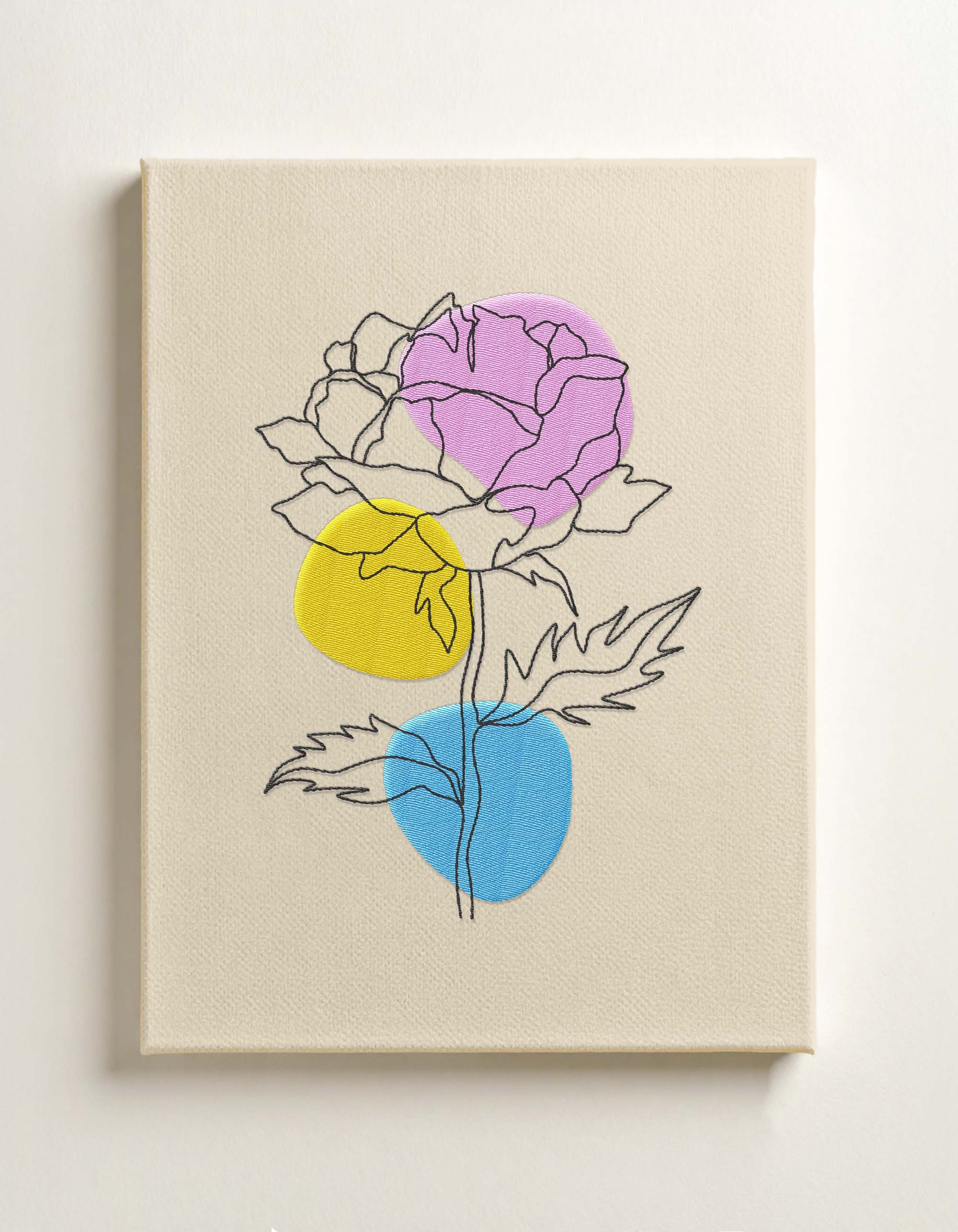 Pastel Çiçek Hikayesi Seti - 3’lü Nakışlı Line Art Kanvas Tablo 30x40 cm