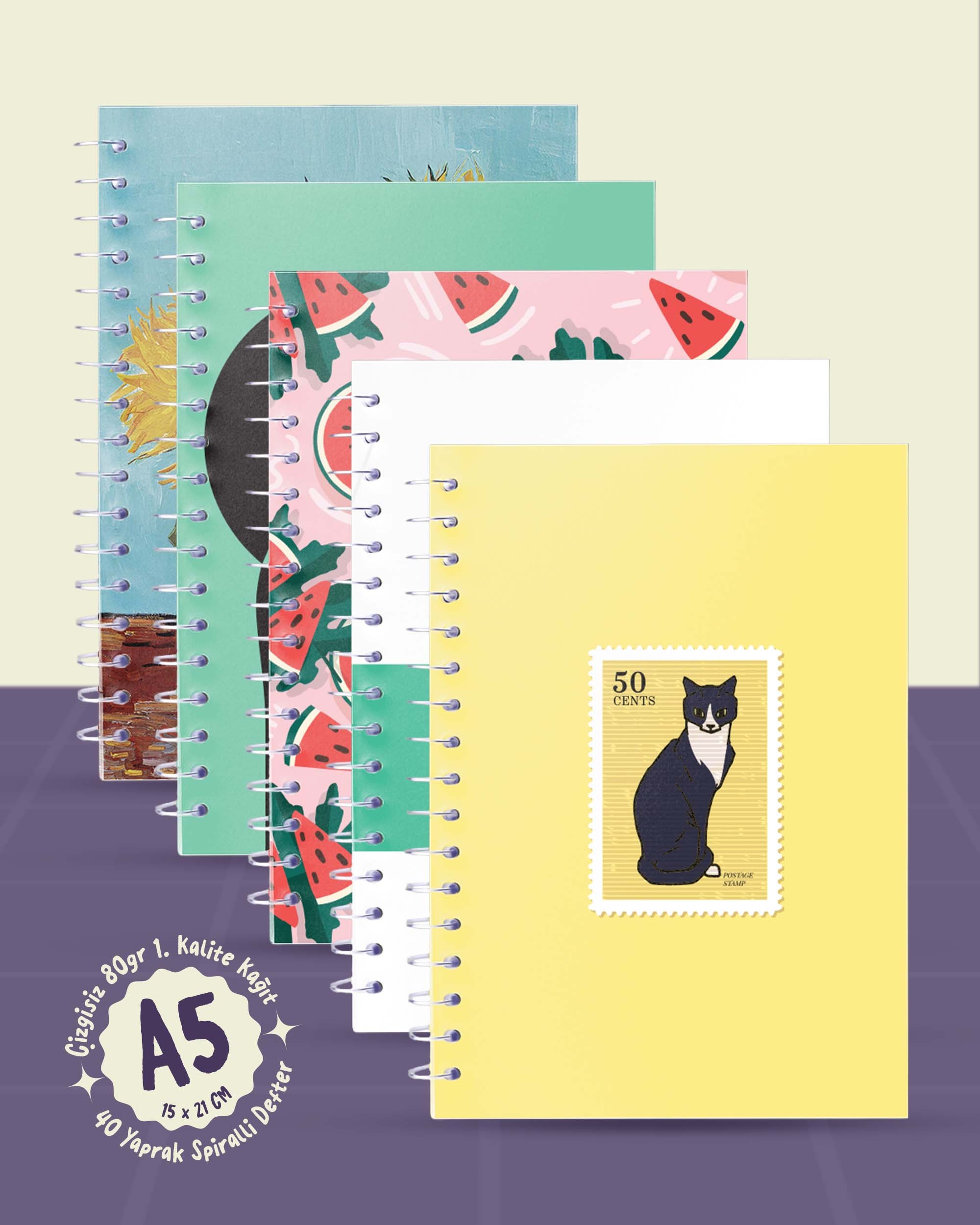 Kendi 5’li Defter Setini Oluştur - A5 Spiralli Defterlerden Özgürce Seçim Yap - 15x21 cm