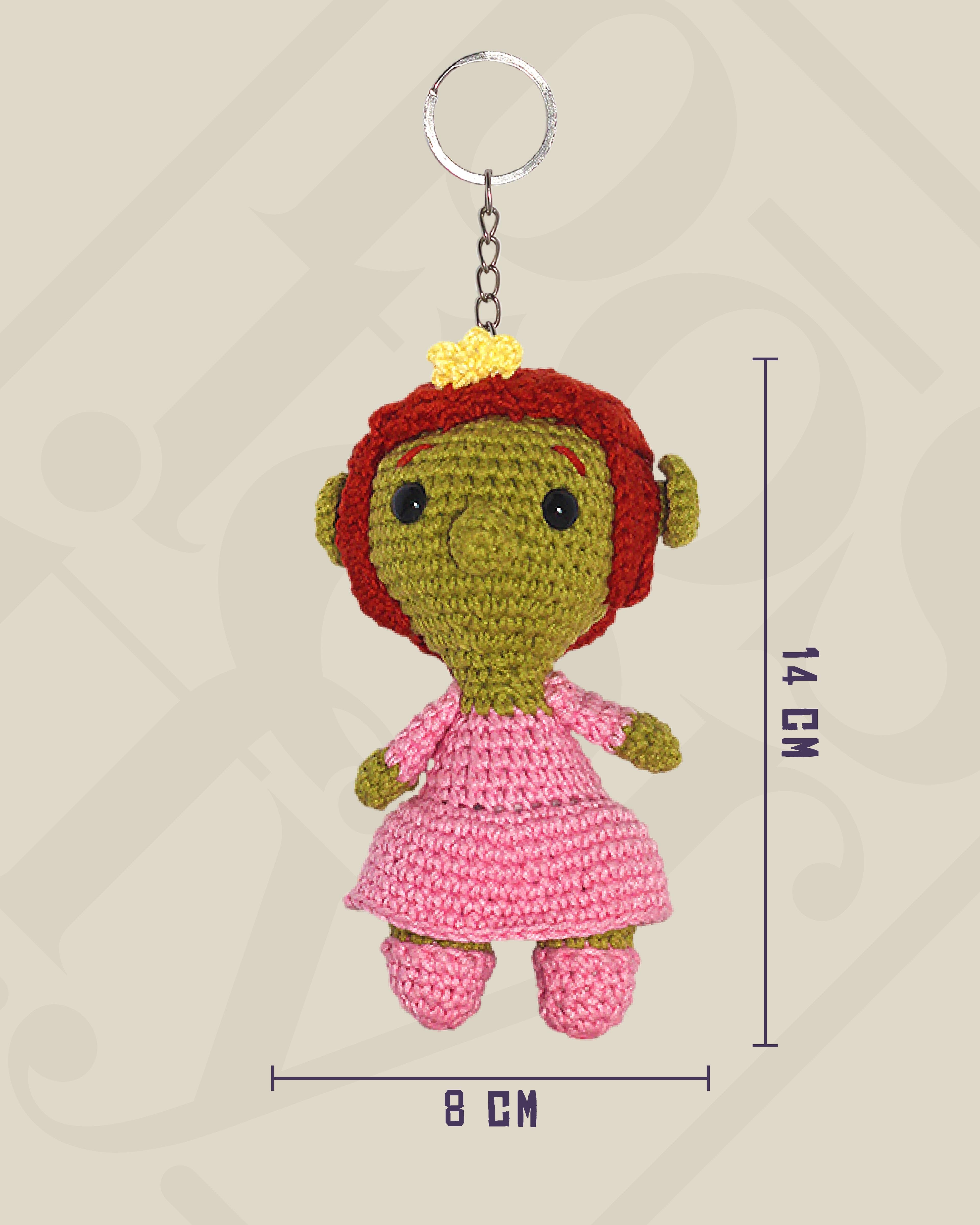 Prenses Fiona Amigurumi Anahtarlık 14 cm - El Yapımı Sanatsal Örgü Çanta Aksesuarı