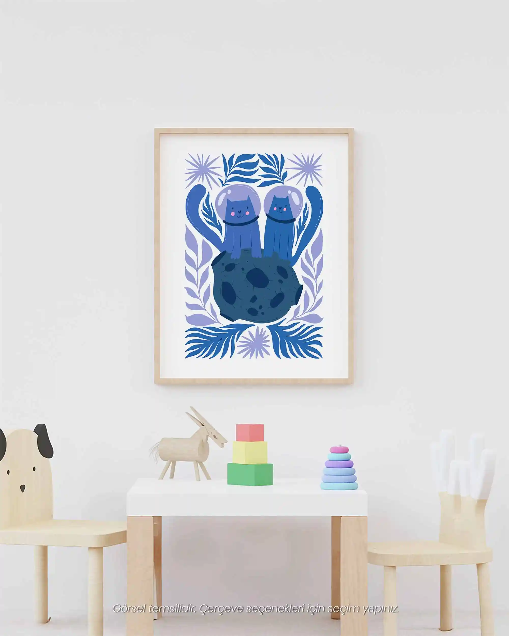 Dost Kediler Uzayda - Modern Uzay Temalı Çocuk Odası Poster