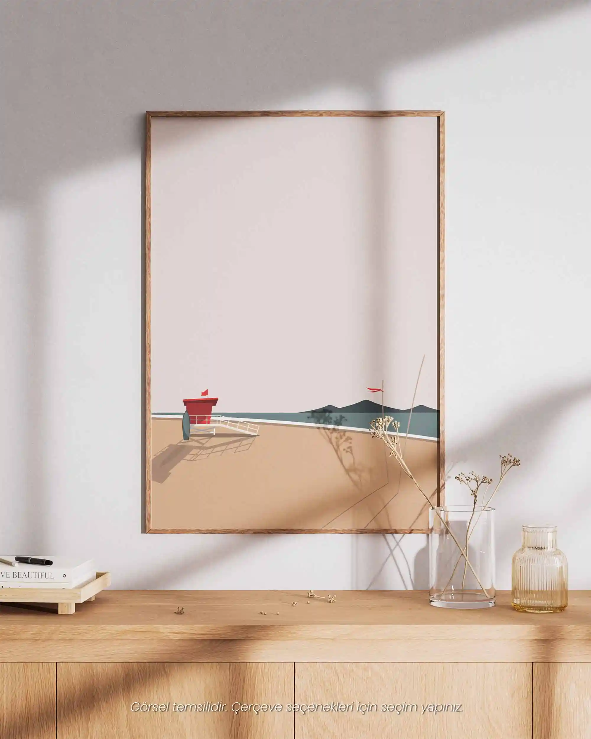 Sessiz Sahil - Minimal Cankurtaran Kulesi Flat Manzara Poster