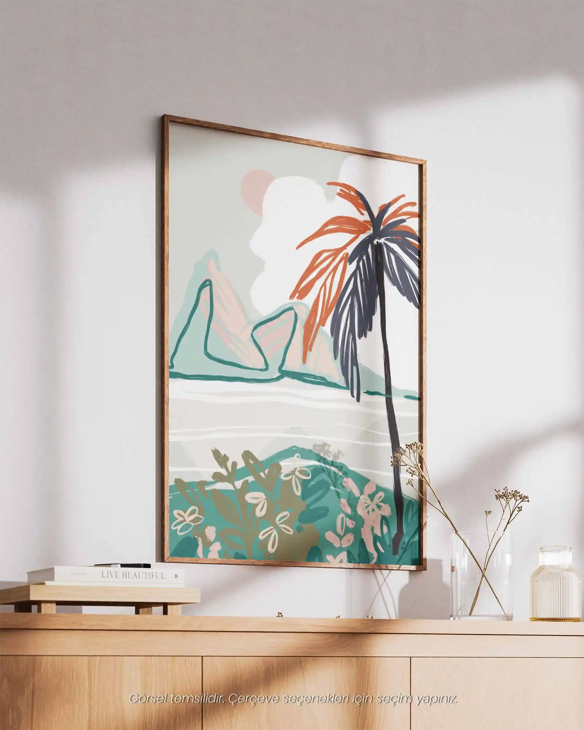 Tropikal Esinti – Palmiye Flat İllüstrasyon Manzara Doğa Temalı Poster