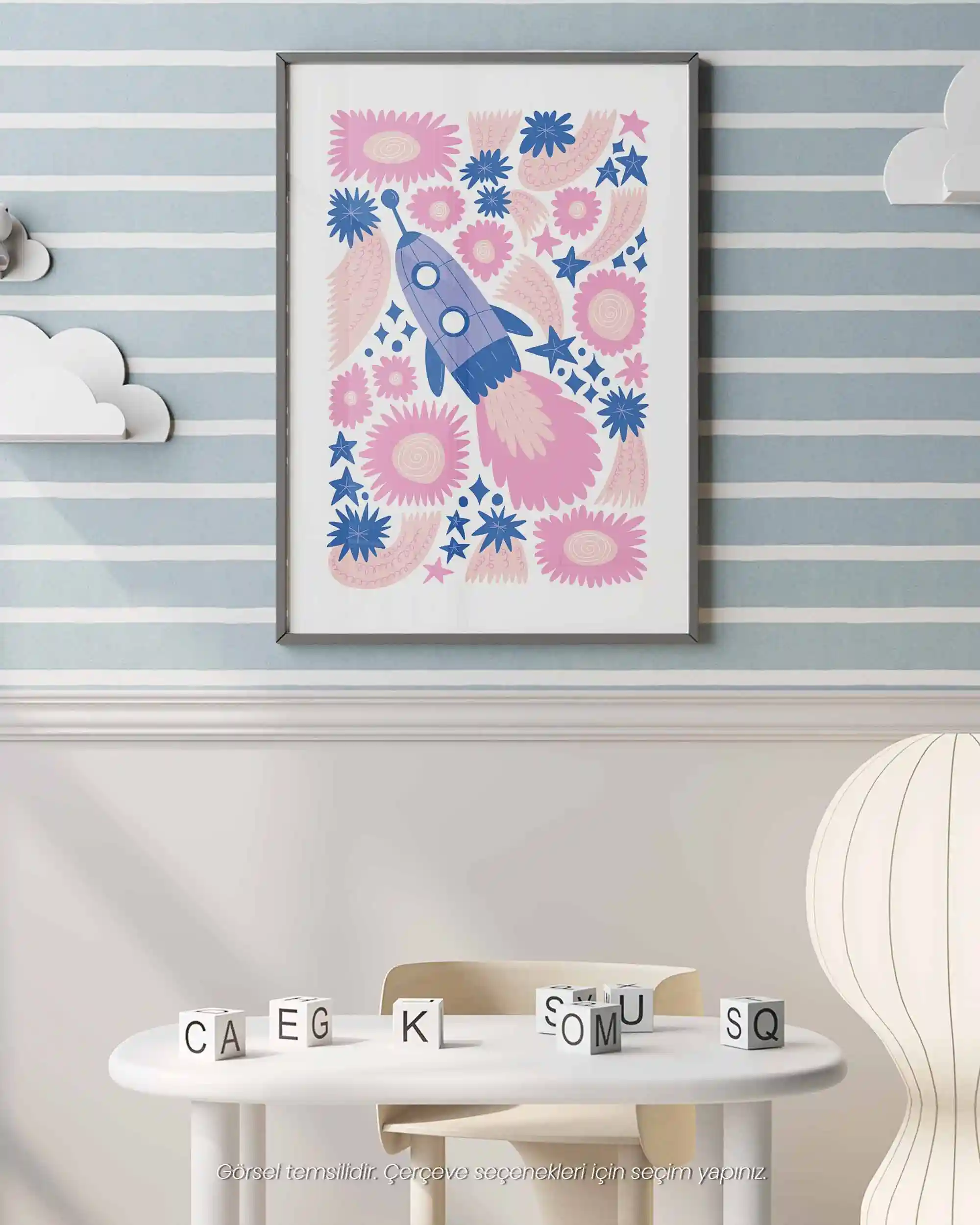 Uzay Aracı ve Yıldızlar - Renkli ve Modern Uzay Temalı Çocuk Odası Poster