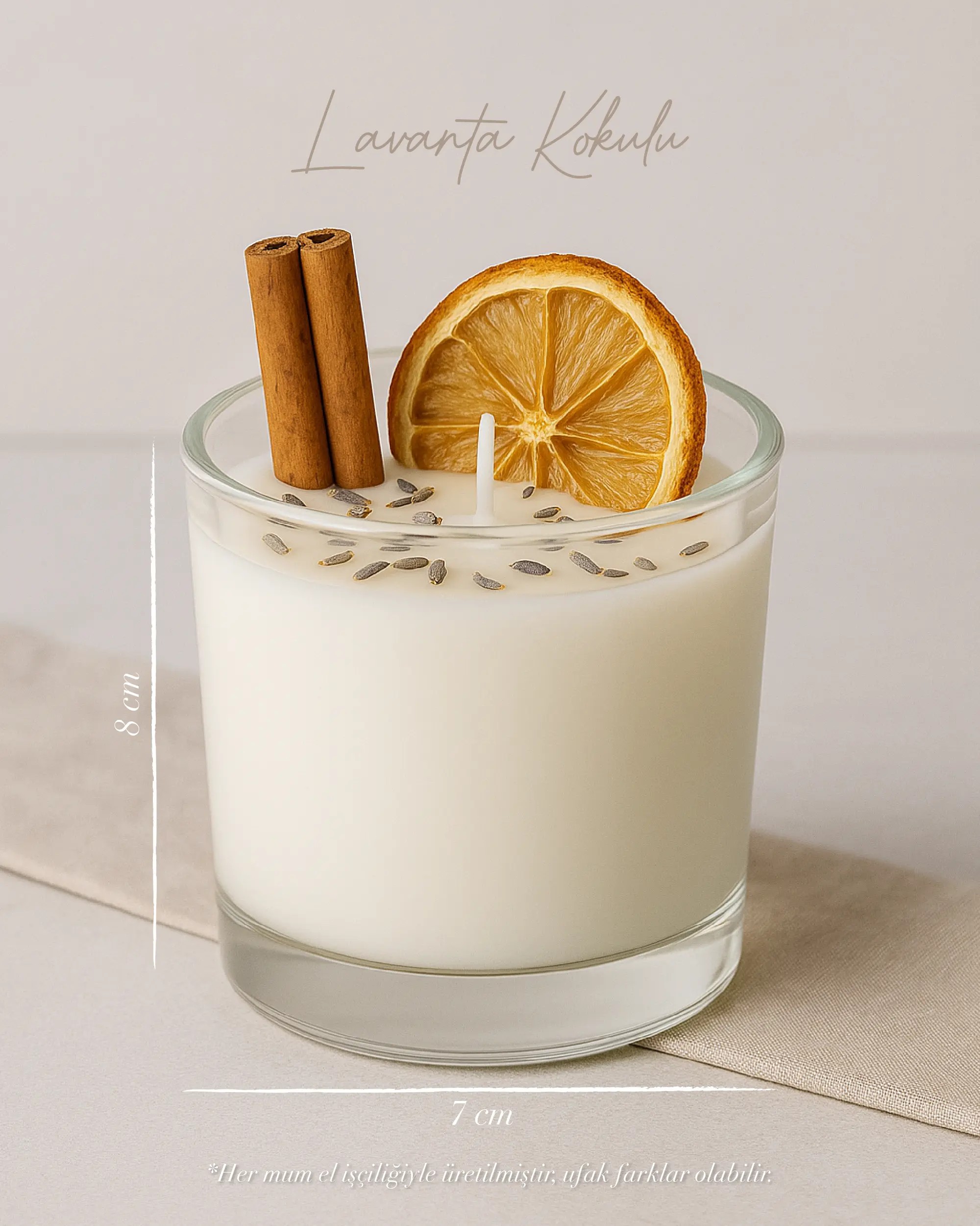 Lavanta ve Mandalina Kokulu 4’lü Mum Seti - El Yapımı Soya Wax Mum Seti - Amber ve Şeffaf Cam Kavanozlarda Doğal ve Dekoratif Tasarım
