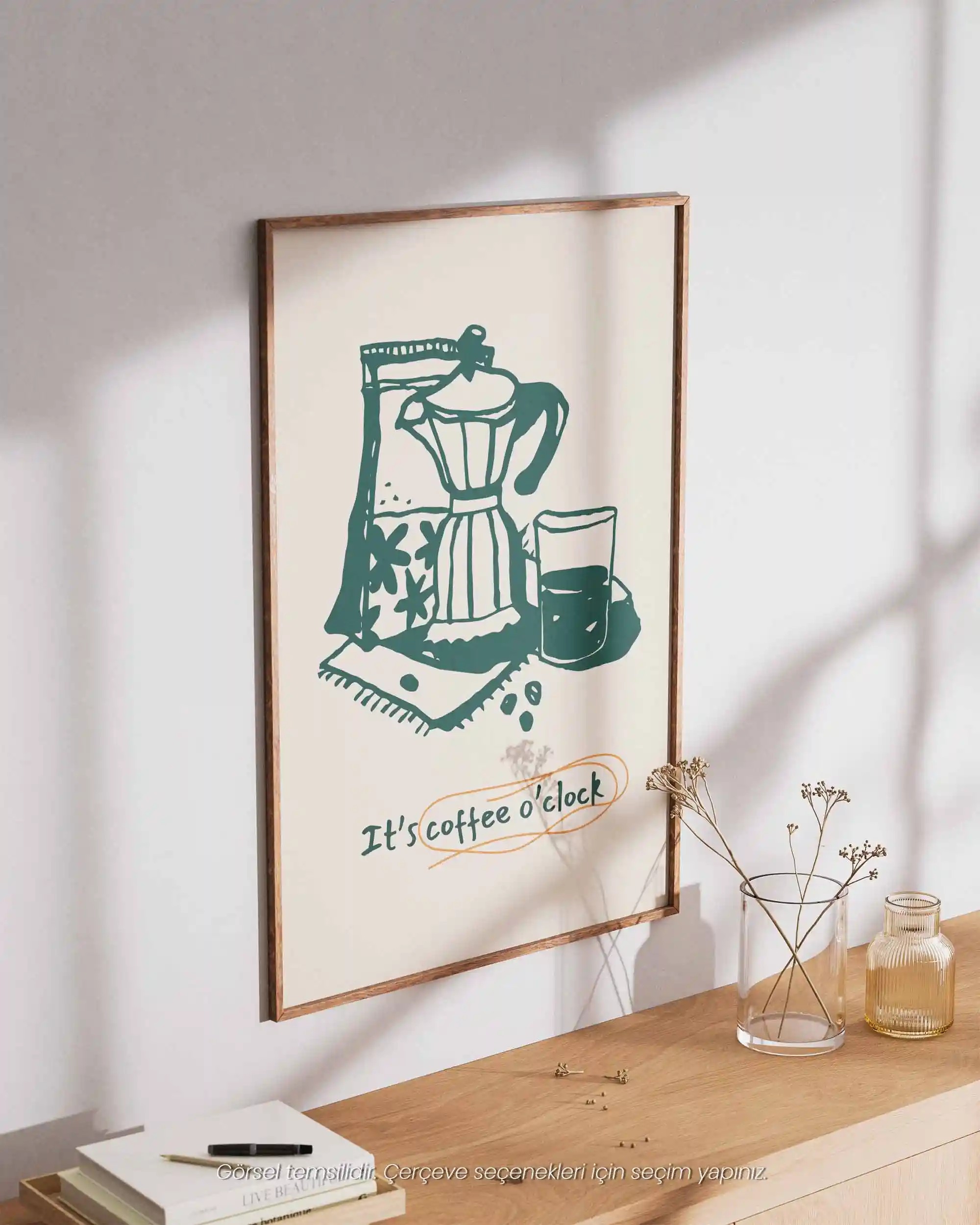 It’s Coffee O’Clock – Mutfak İçin İllüstrasyon & Modern Kahve Poster