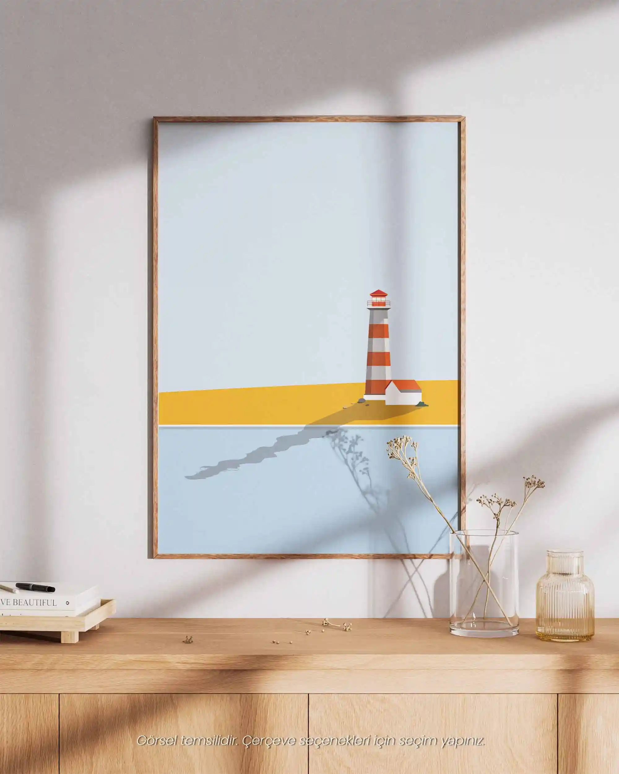 Kıyı Feneri - Minimal Flat İllüstrasyon Manzara Poster