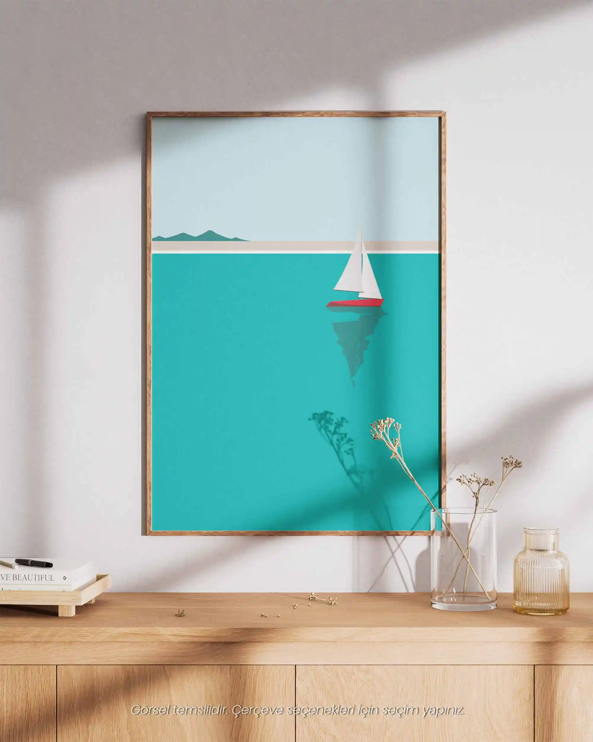 Turkuaz Yelken - Minimal Yelkenli Deniz Manzara Poster