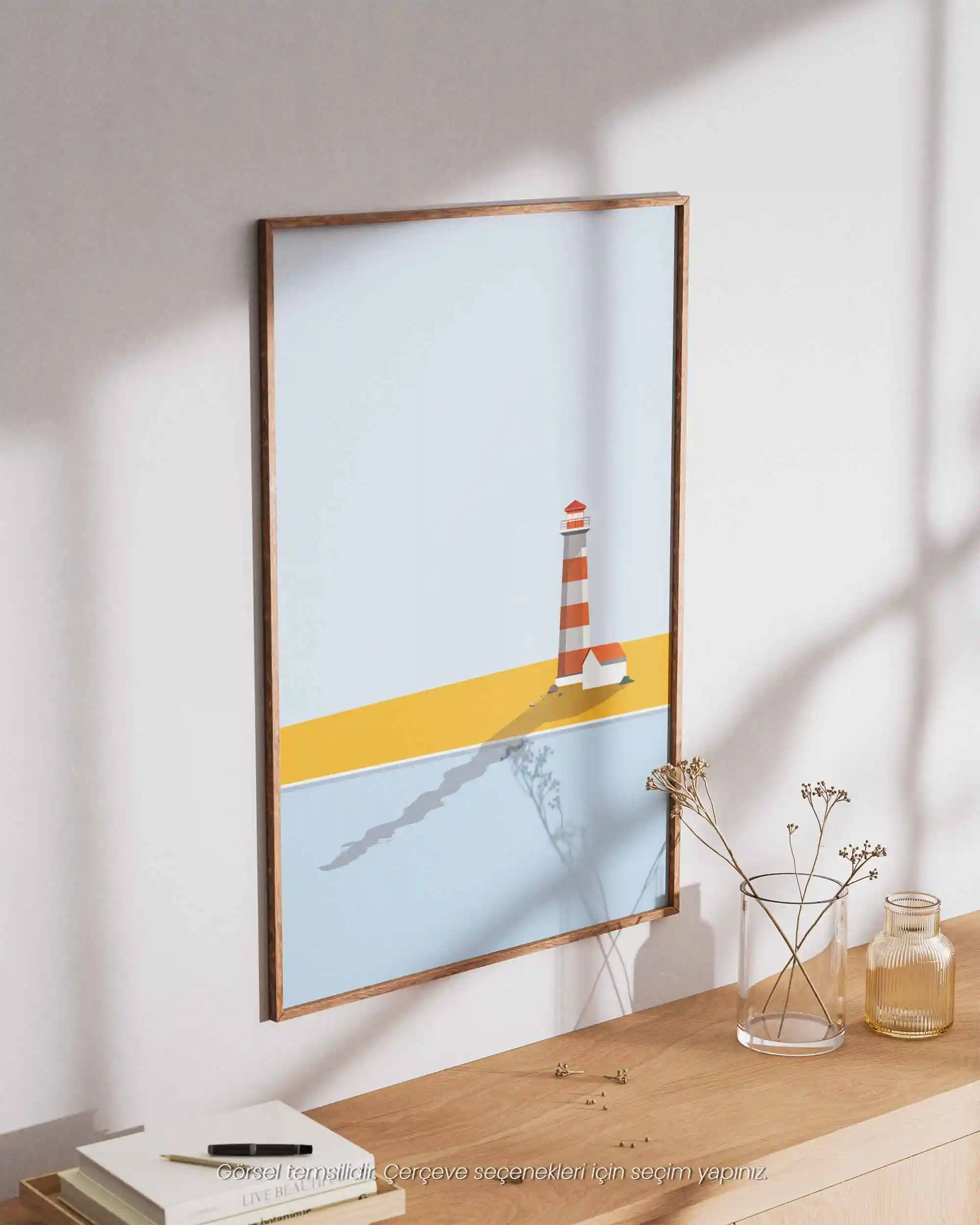 Kıyı Feneri - Minimal Flat İllüstrasyon Manzara Poster
