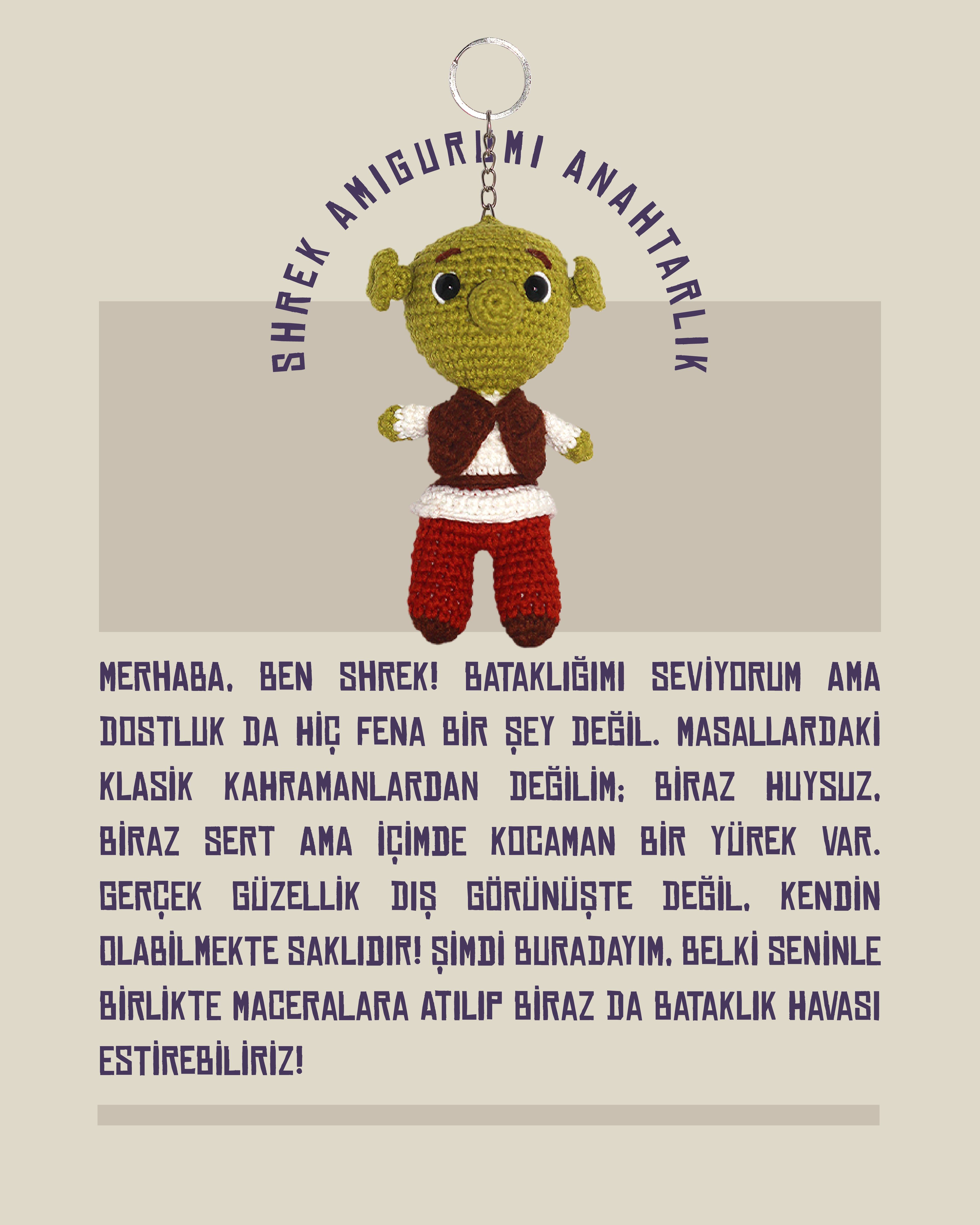 Shrek Amigurumi Anahtarlık 12 cm - El Yapımı Sanatsal Örgü Çanta Aksesuarı