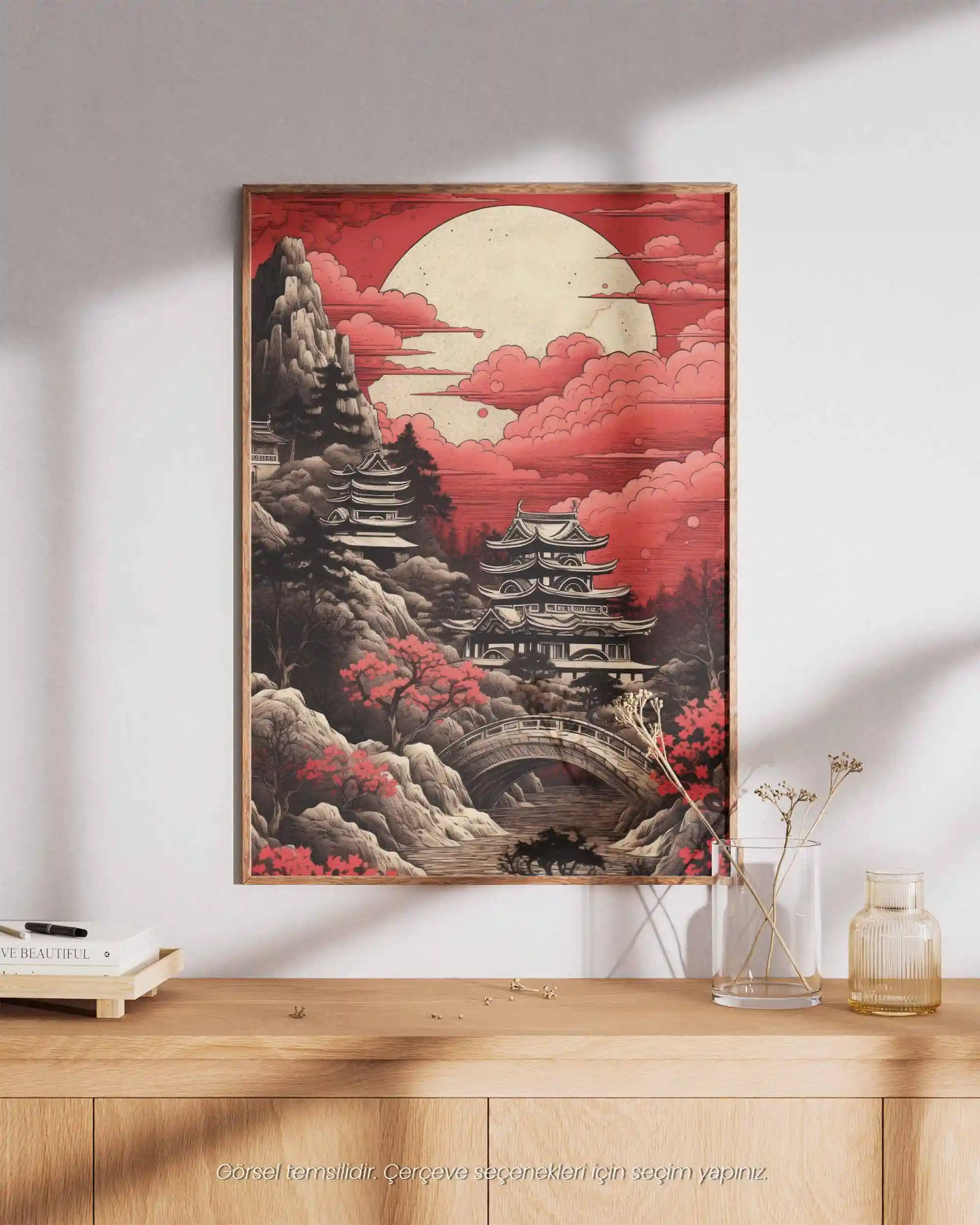 Kızıl Ay Köprüsü - Neo-Ukiyo-e Japon Manzara Poster