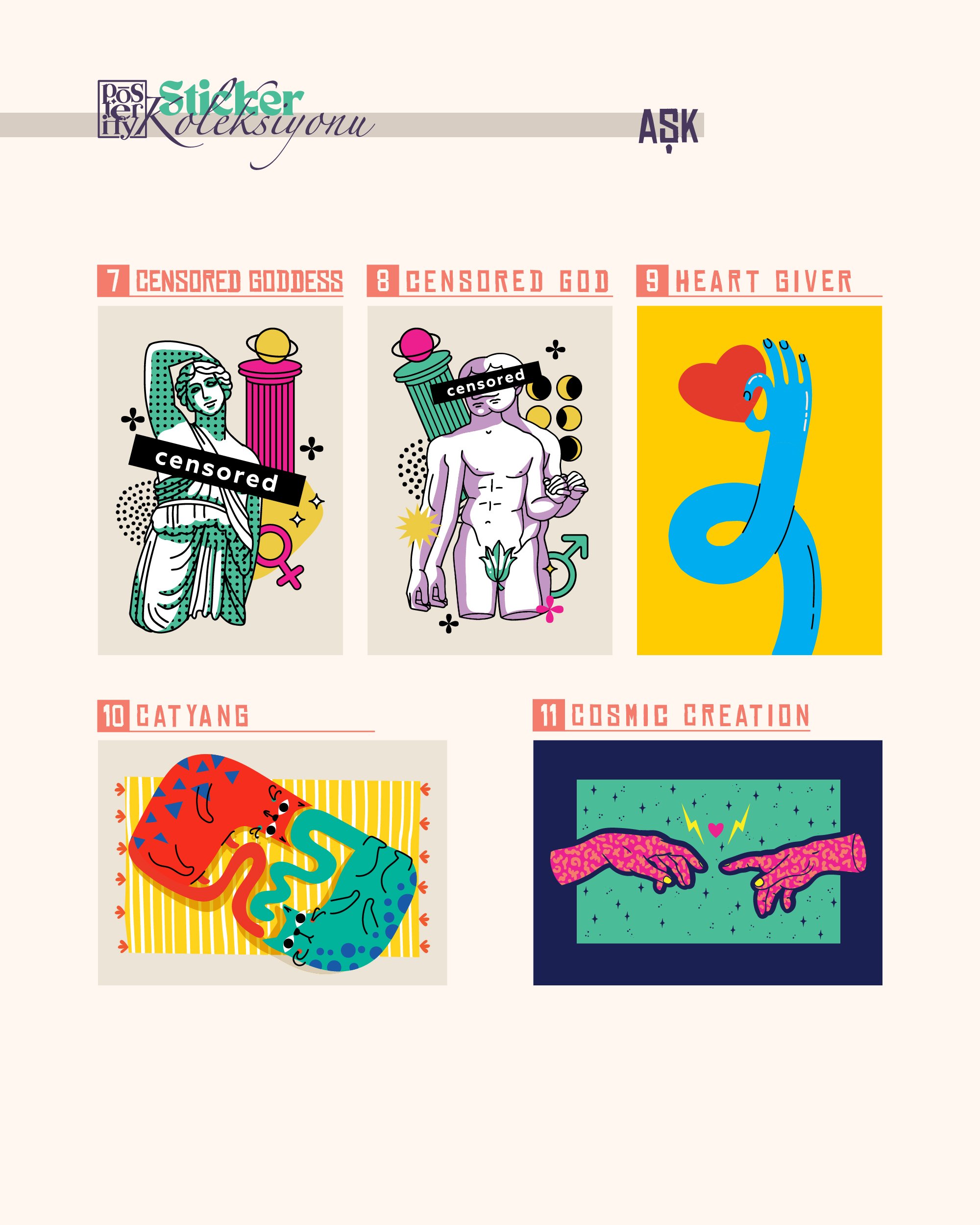Aşk Temalı Sticker Seti 11'li - Romantik ve Eğlenceli Çıkartmalar - Laptop, Defter, Telefon İçin Dekoratif Stickerlar
