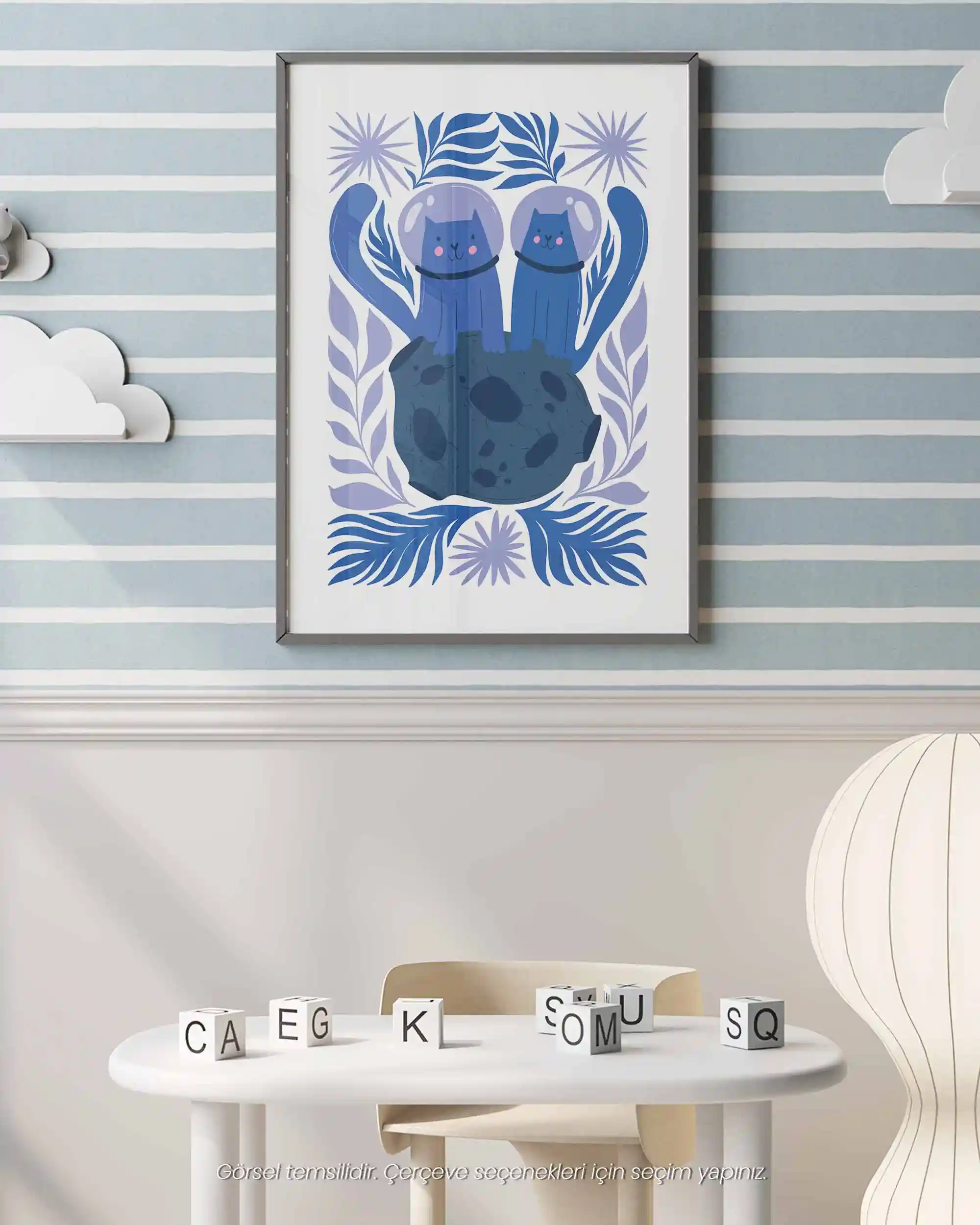 Dost Kediler Uzayda - Modern Uzay Temalı Çocuk Odası Poster