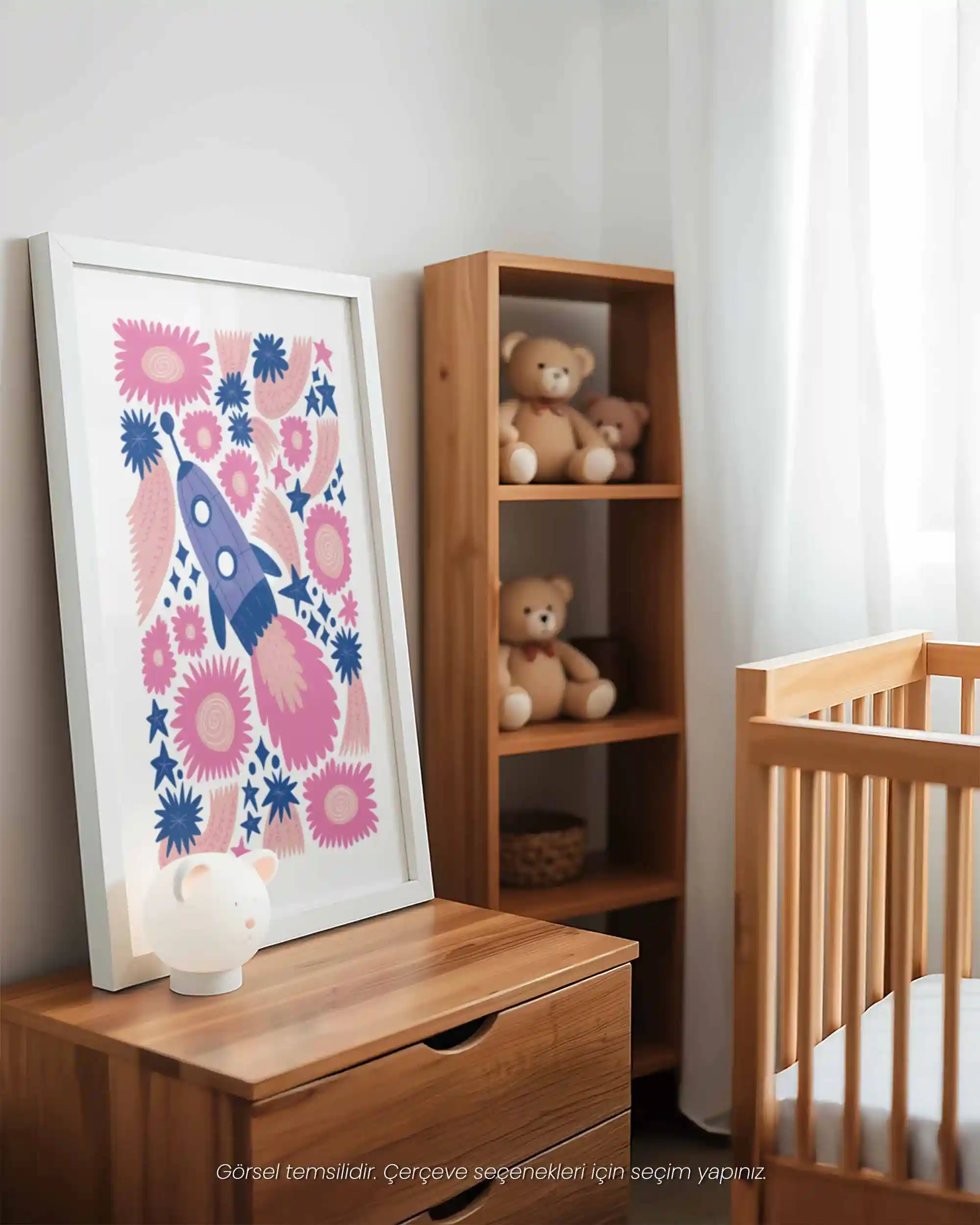 Uzay Aracı ve Yıldızlar - Renkli ve Modern Uzay Temalı Çocuk Odası Poster