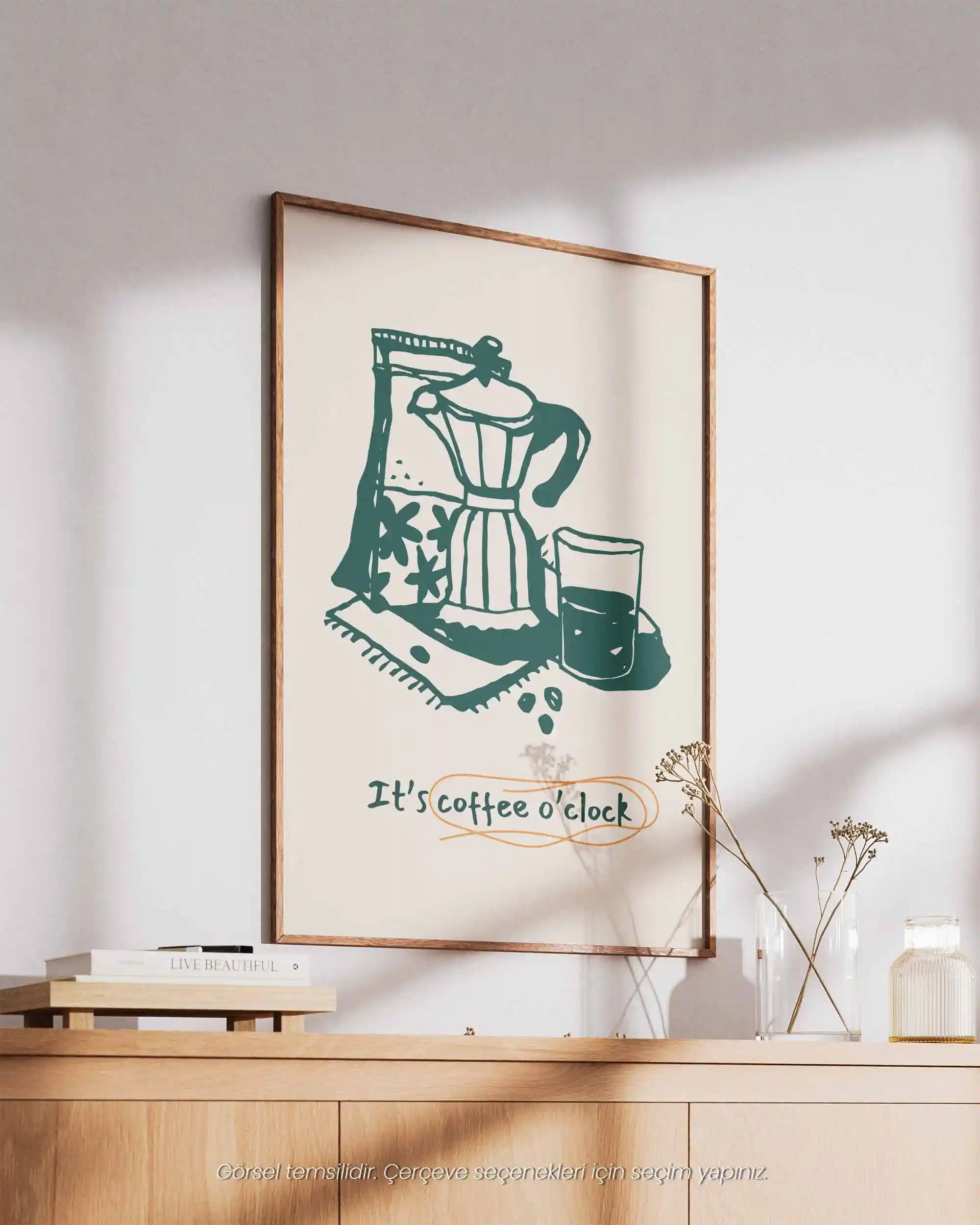 It’s Coffee O’Clock – Mutfak İçin İllüstrasyon & Modern Kahve Poster