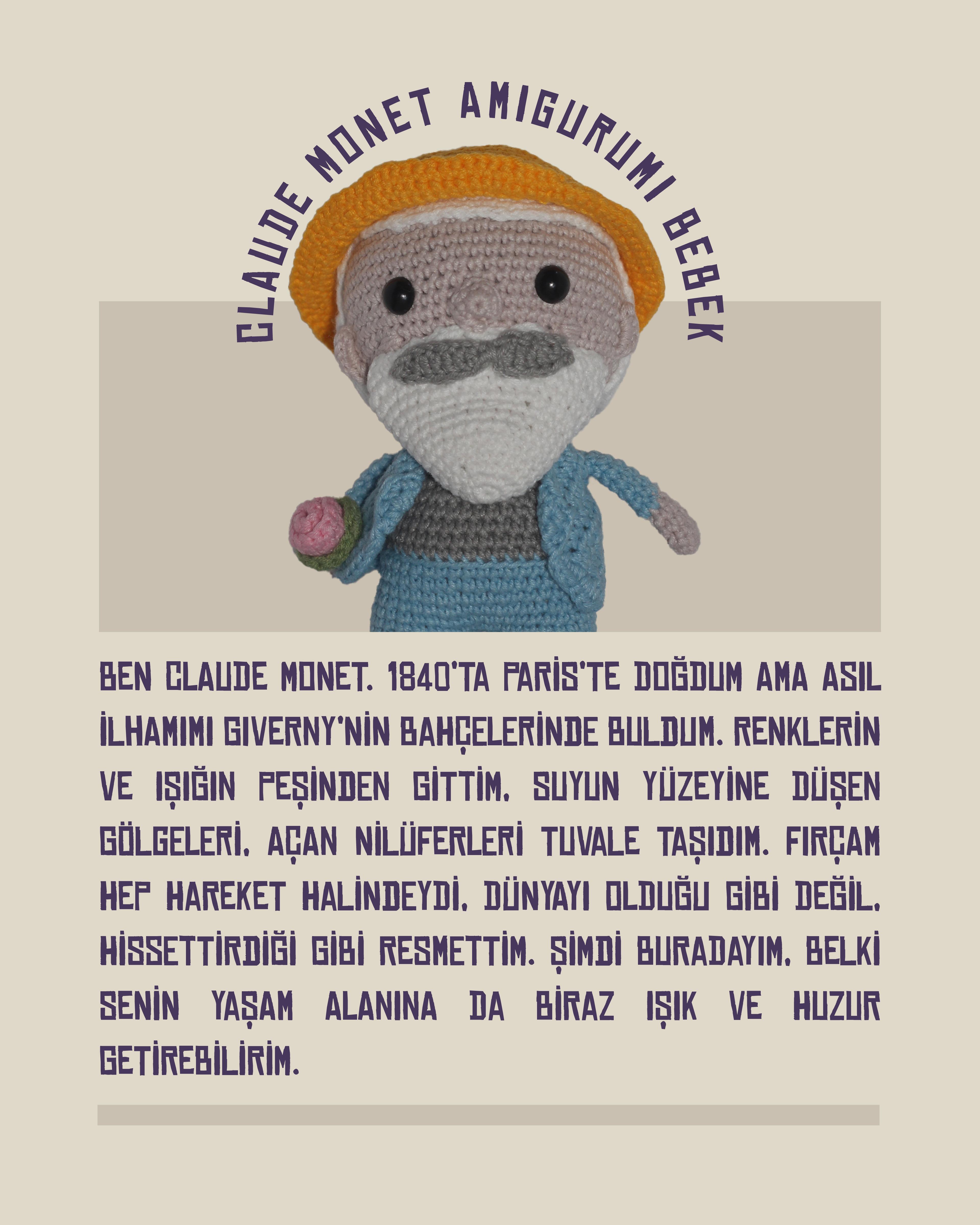 Claude Monet Amigurumi Bebek 19 cm - El Yapımı Sanatsal Örgü Oyuncak