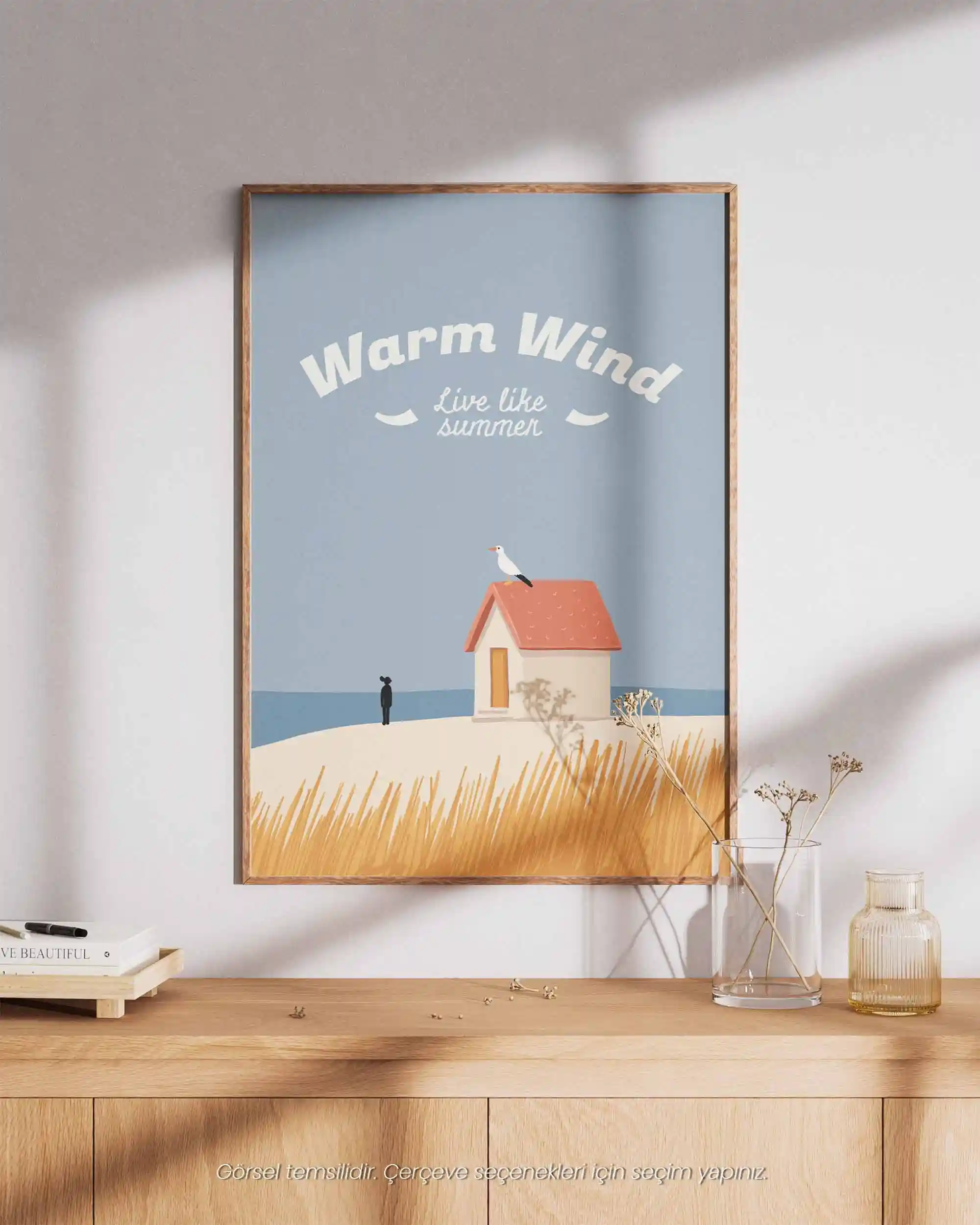 Warm Wind – Live Like Summer Tipografik Sahil Deniz Manzara Poster