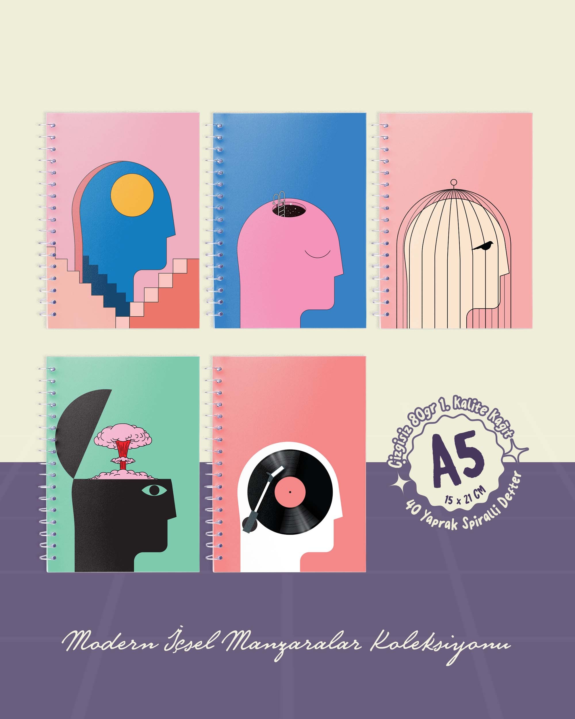 Kendi 5’li Defter Setini Oluştur - A5 Spiralli Defterlerden Özgürce Seçim Yap - 15x21 cm