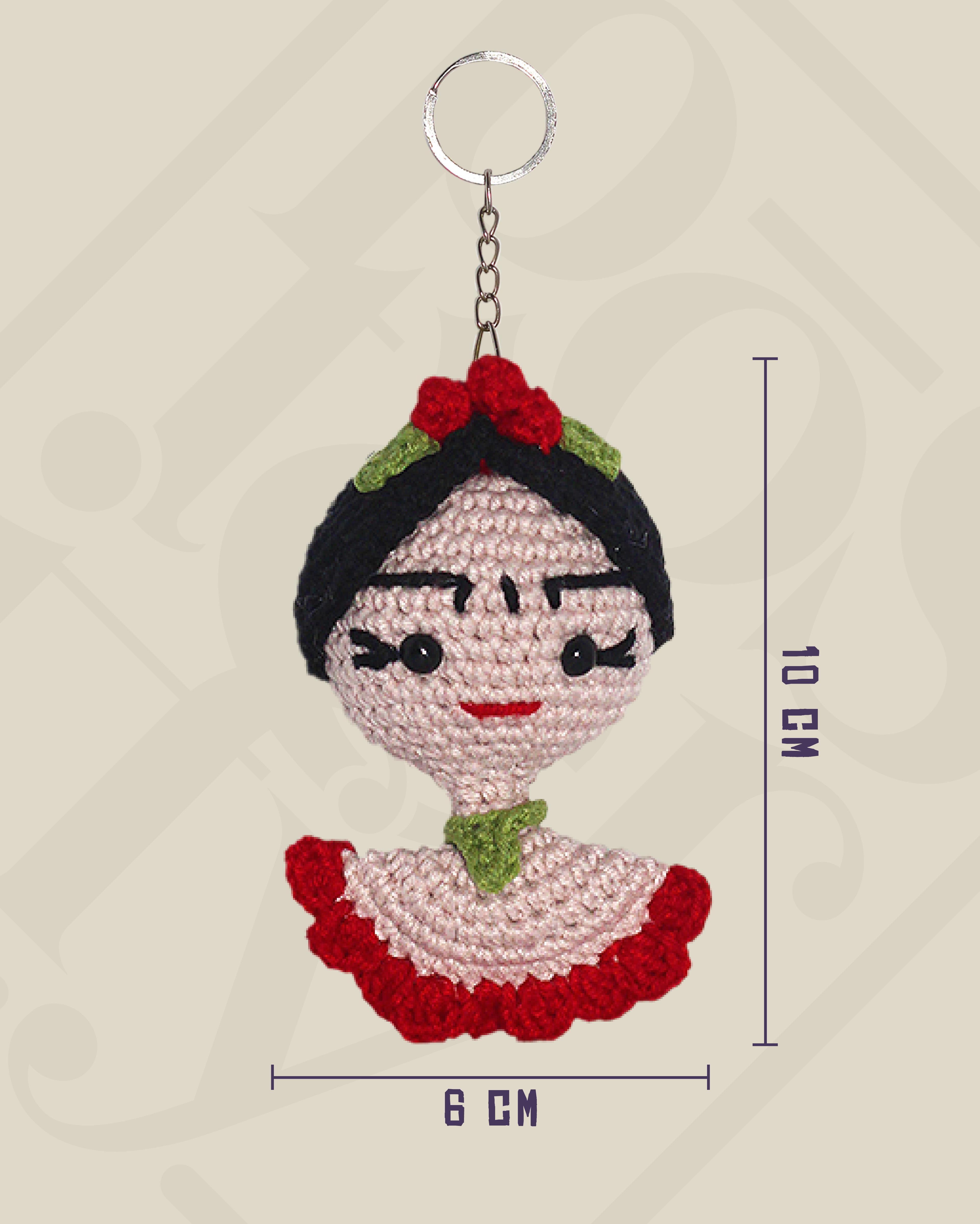 Frida Kahlo Büst Amigurumi Anahtarlık 10 cm - El Yapımı Sanatsal Örgü Çanta Aksesuarı