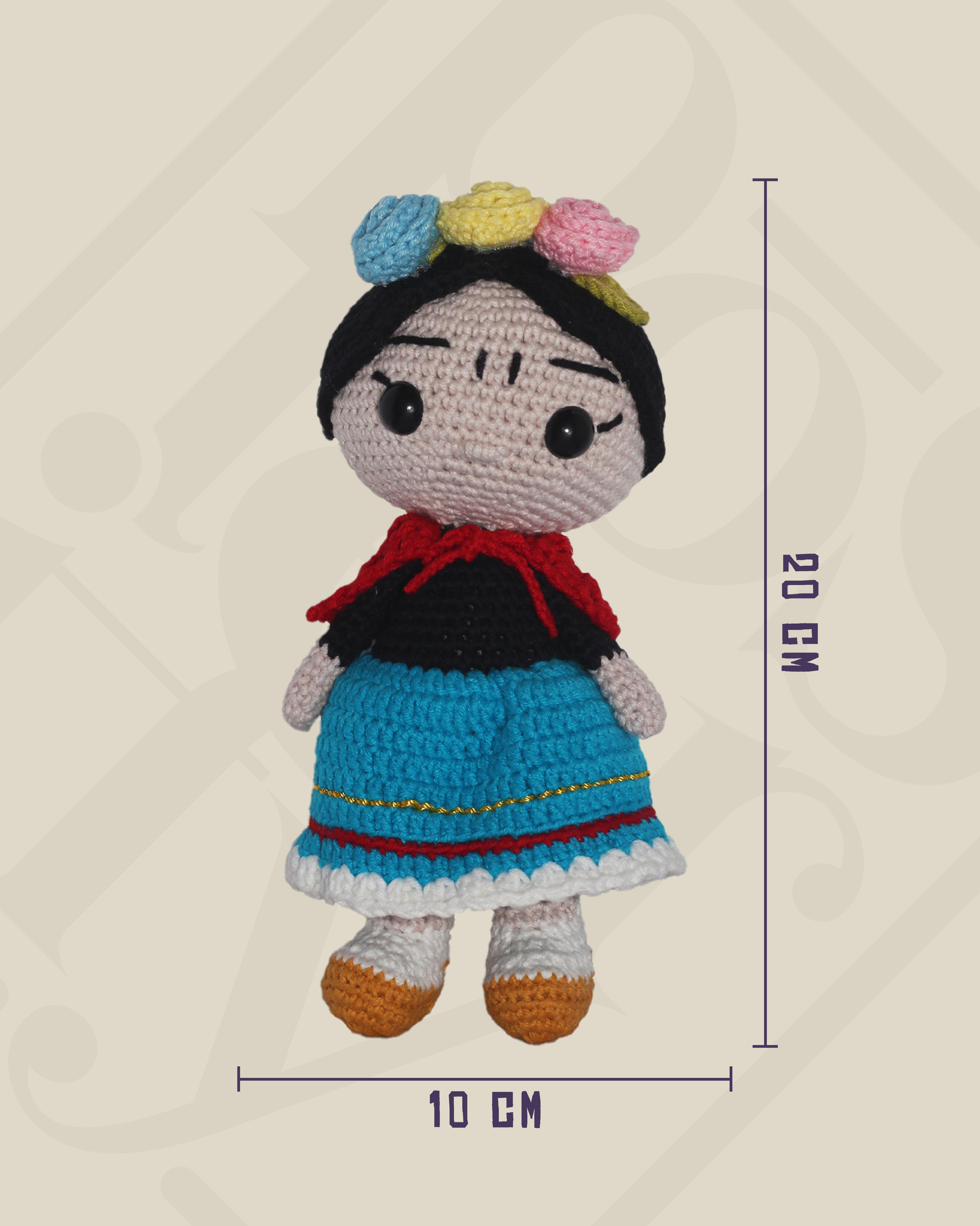 Frida Kahlo Amigurumi Bebek 20 cm - El Yapımı Sanatsal Örgü Oyuncak