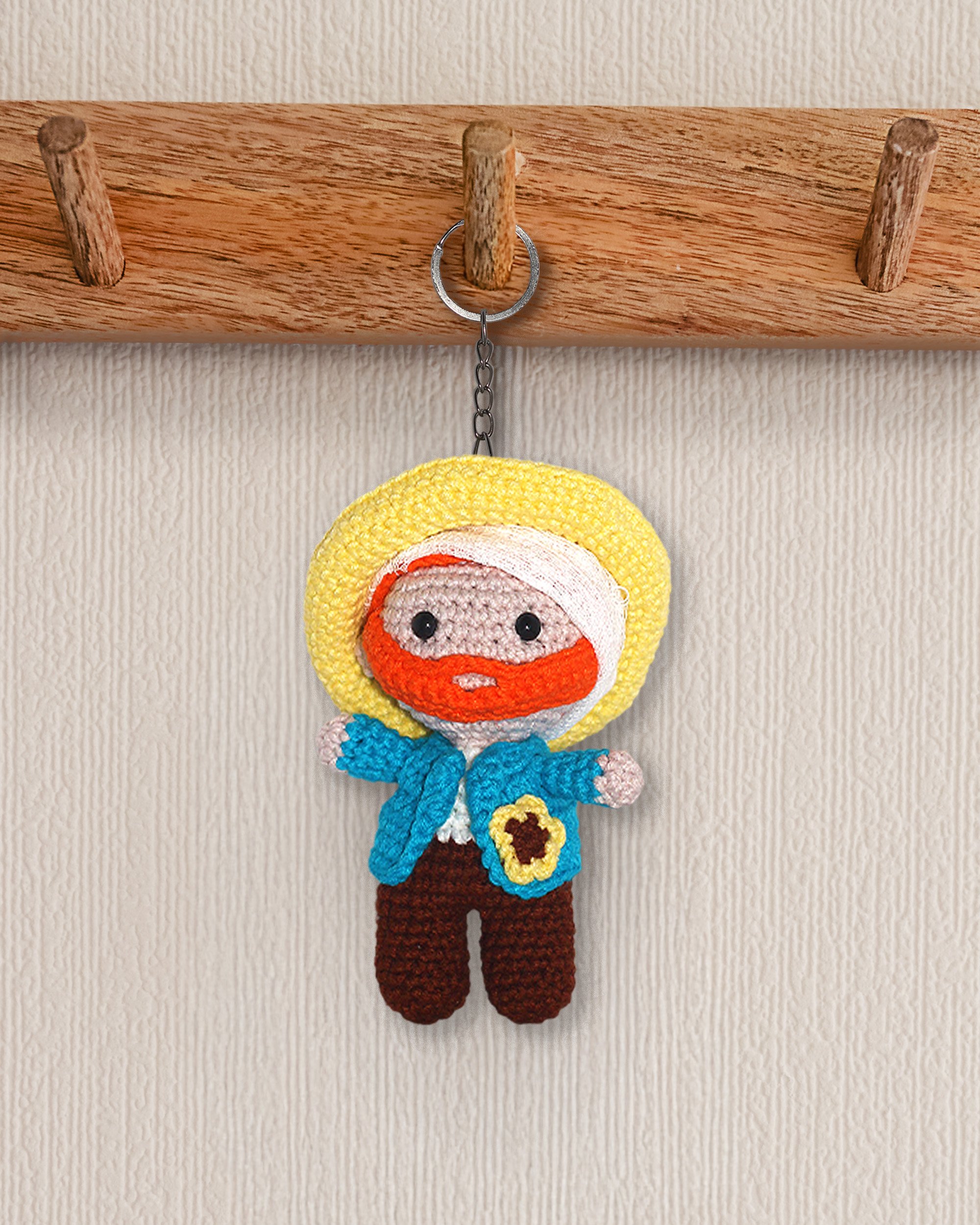 Vincent Van Gogh Amigurumi Anahtarlık 12 cm - El Yapımı Sanatsal Örgü Çanta Aksesuarı