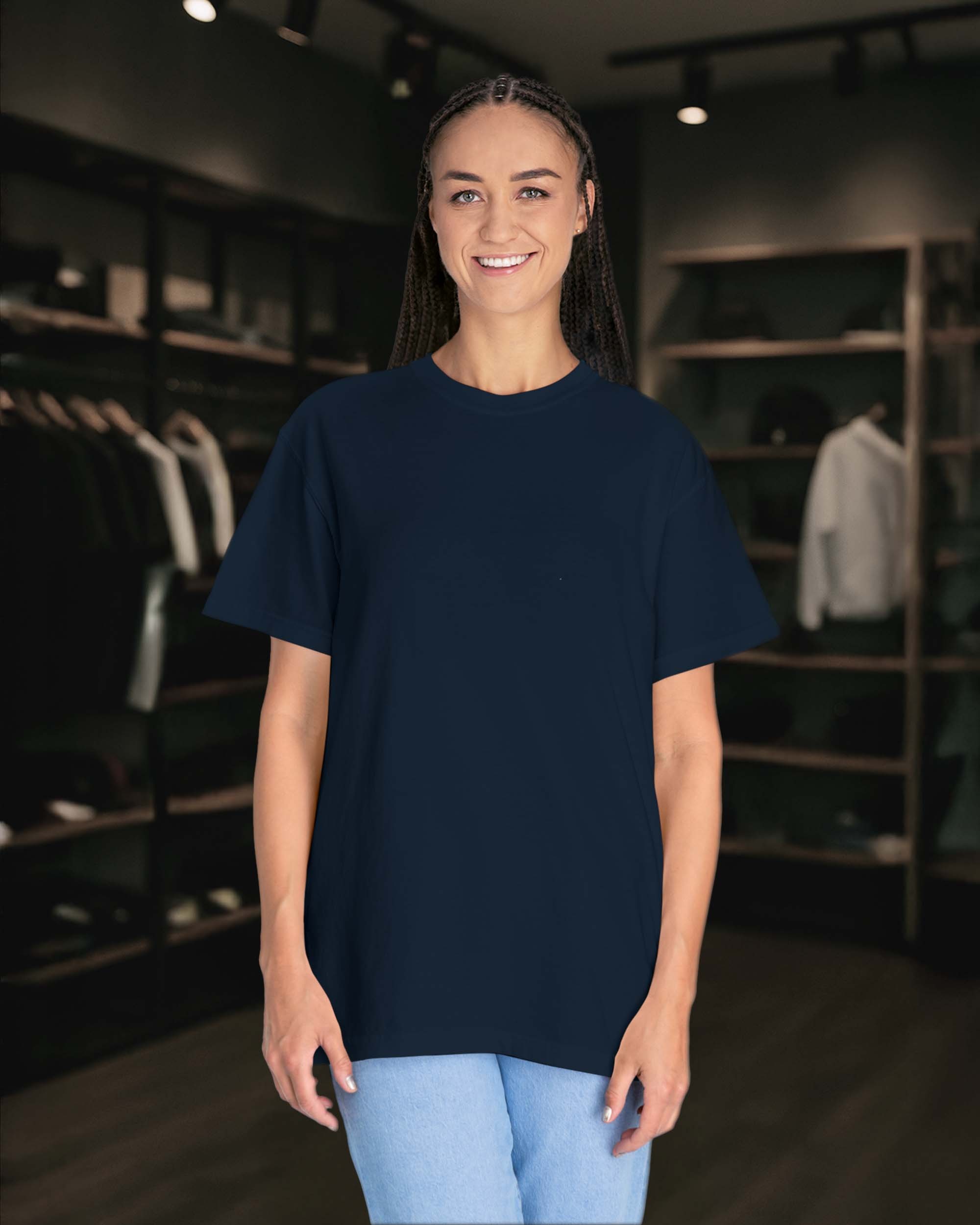 Basic Regular Fit Düz Unisex Tişört – %100 Pamuklu - Lacivert