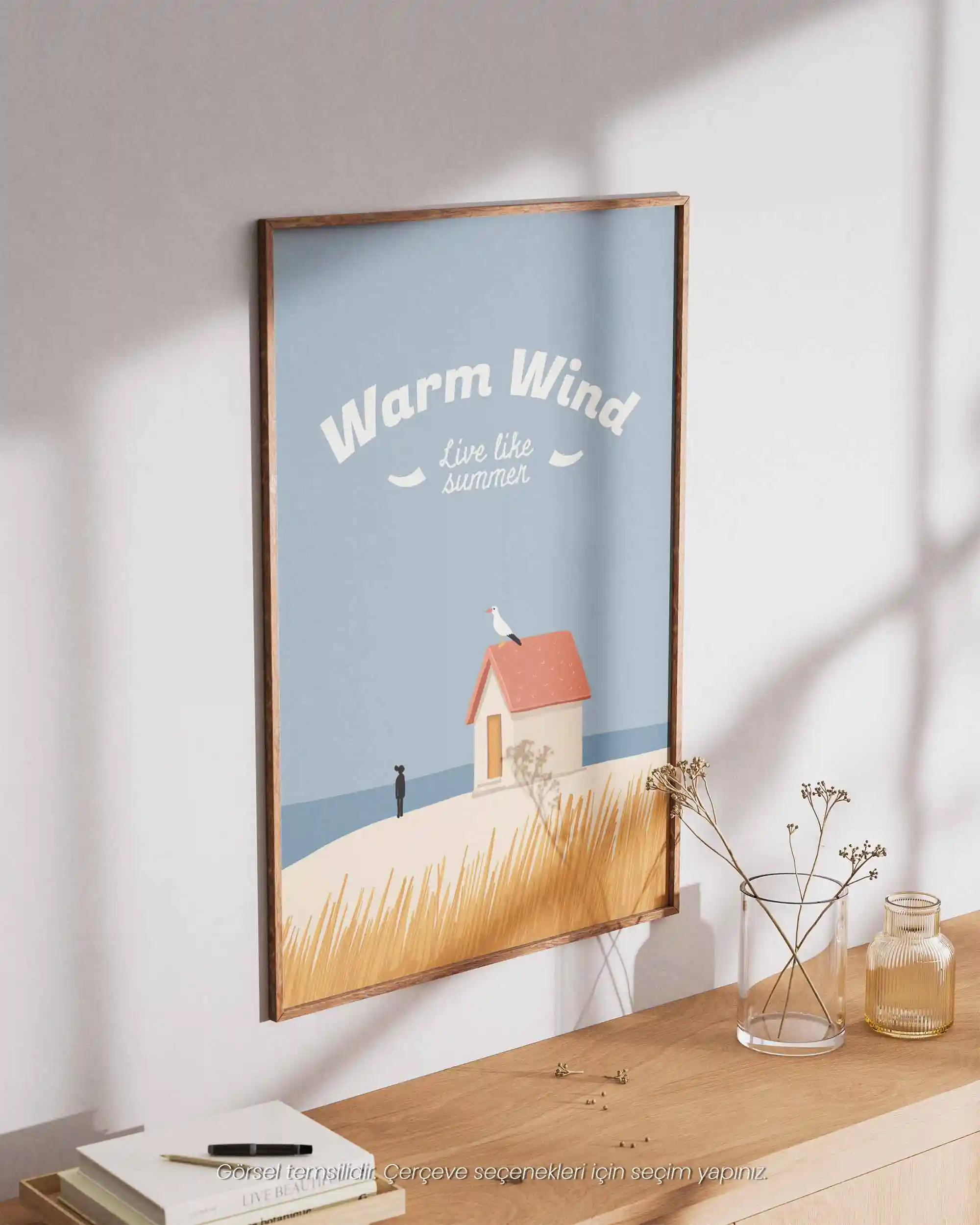 Warm Wind – Live Like Summer Tipografik Sahil Deniz Manzara Poster