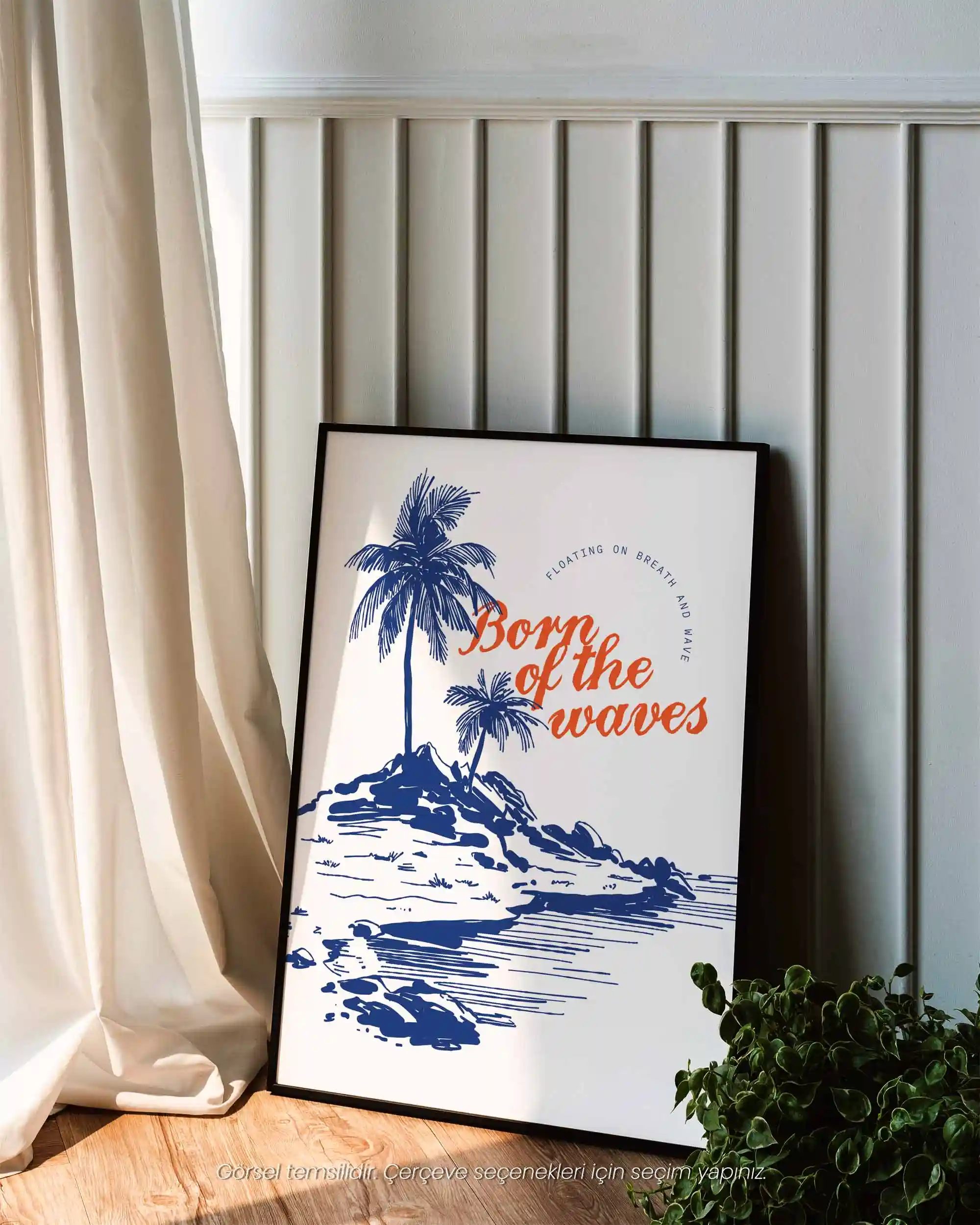 Born of the Waves - Tropik Minimal Sahil Tipografik Manzara Poster