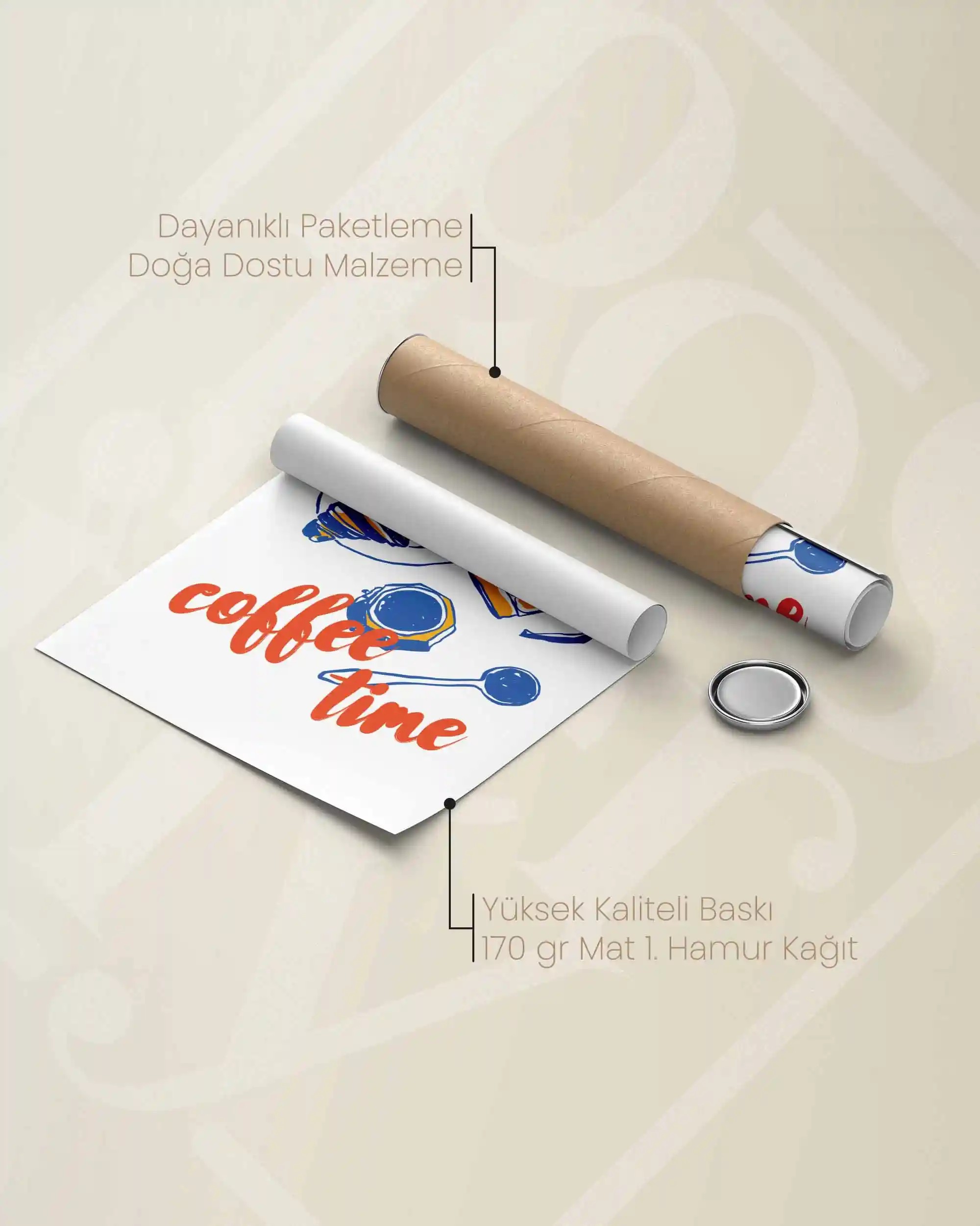 It’s Coffee Time, Kruvasan – Mutfak İçin İllüstrasyon & Modern Poster