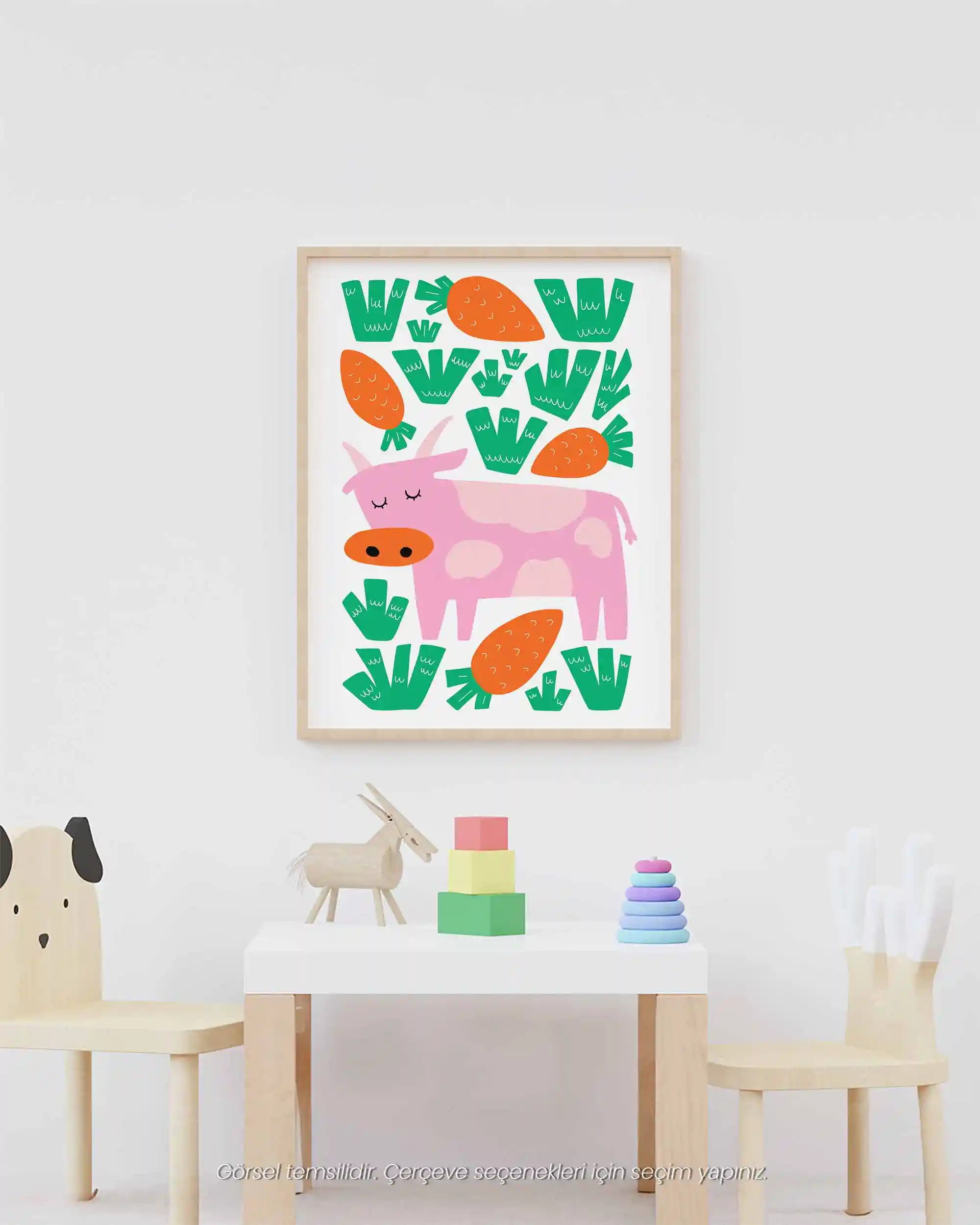 Pembe İnek - Modern ve Sevimli Çocuk Odası Poster