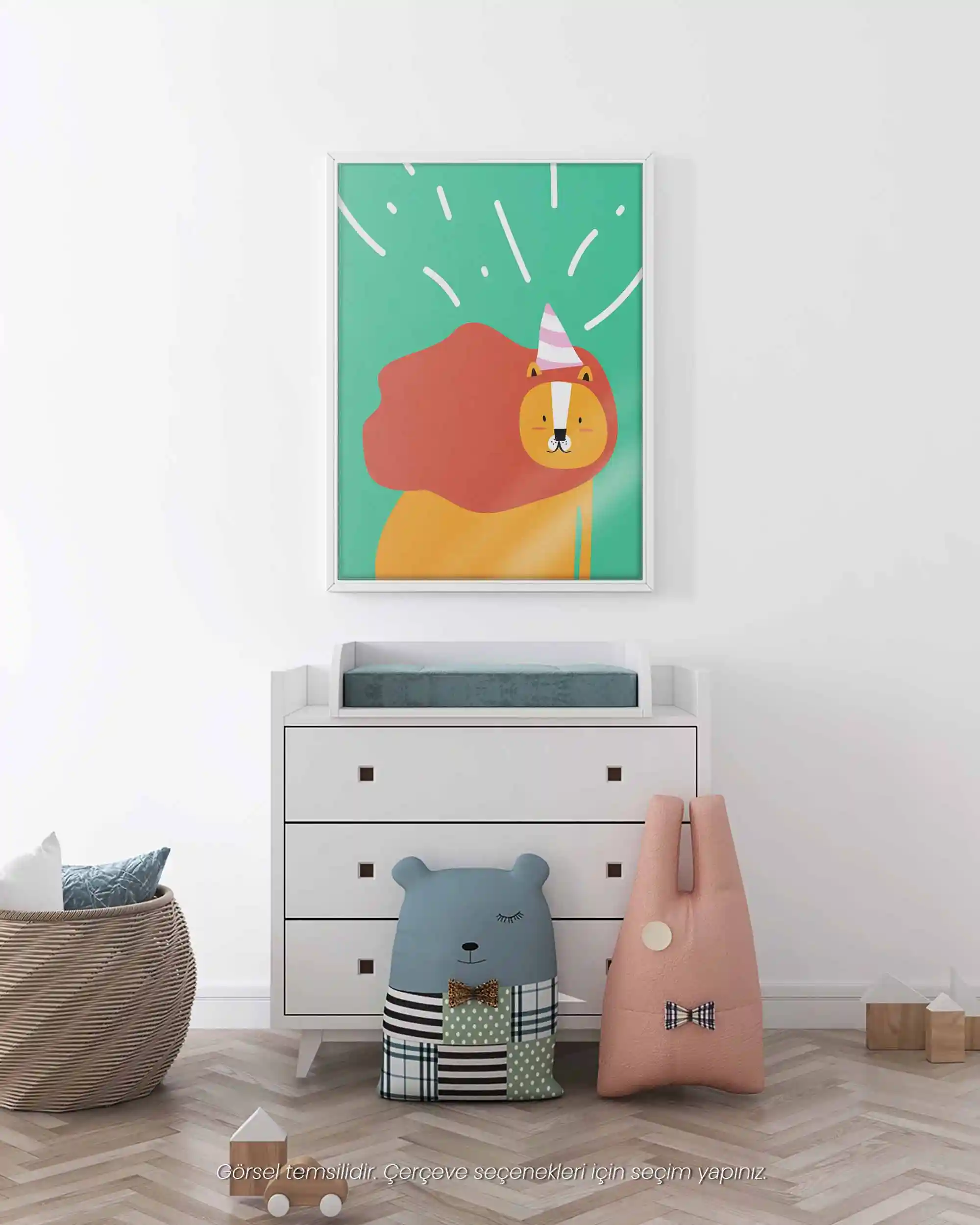 Neşeli Aslan - Renkli ve Sevimli Doğum Günü Temalı Çocuk Odası Poster