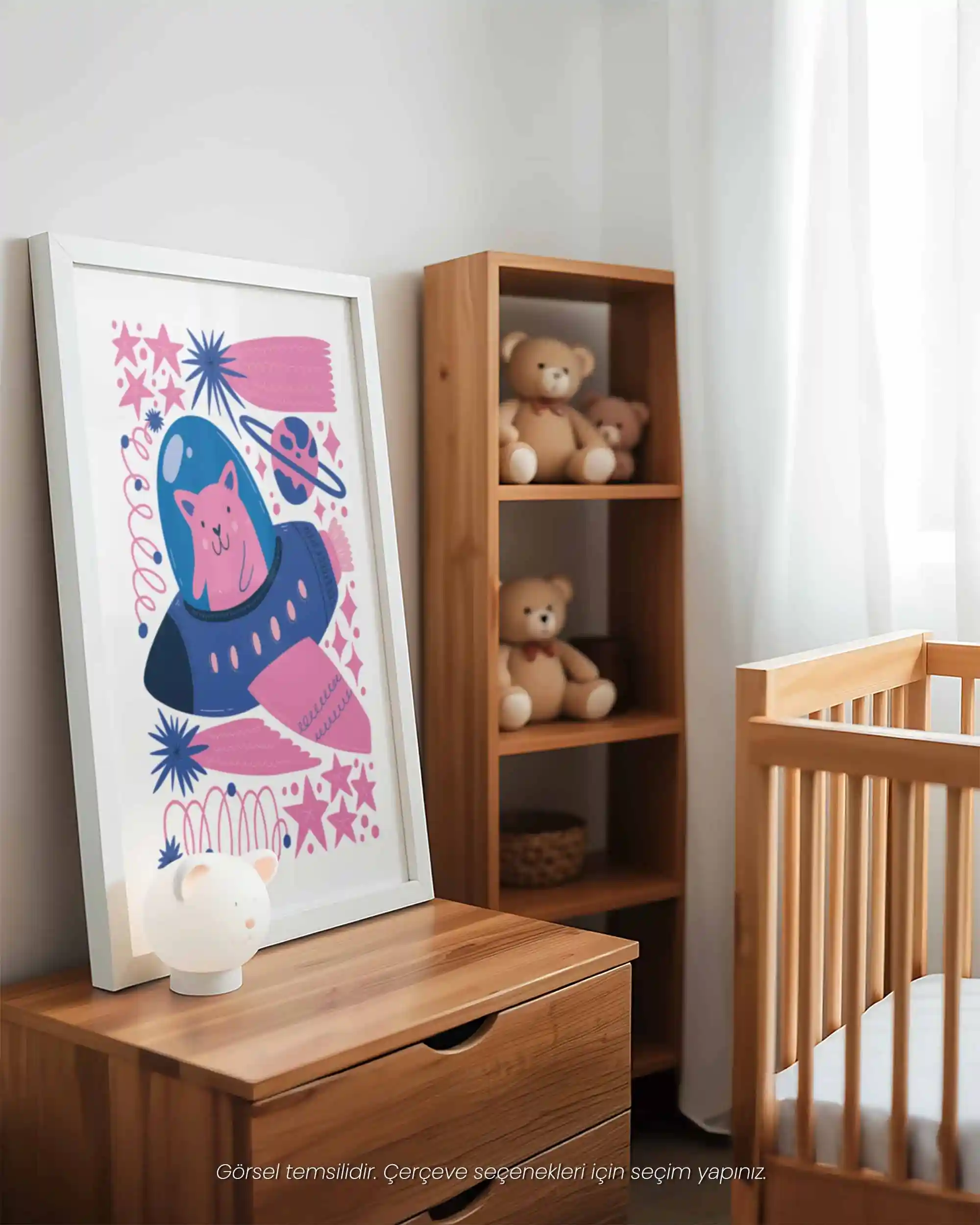 Kedi ve Uzay Gemisi - Modern Uzay Temalı Çocuk Odası Poster