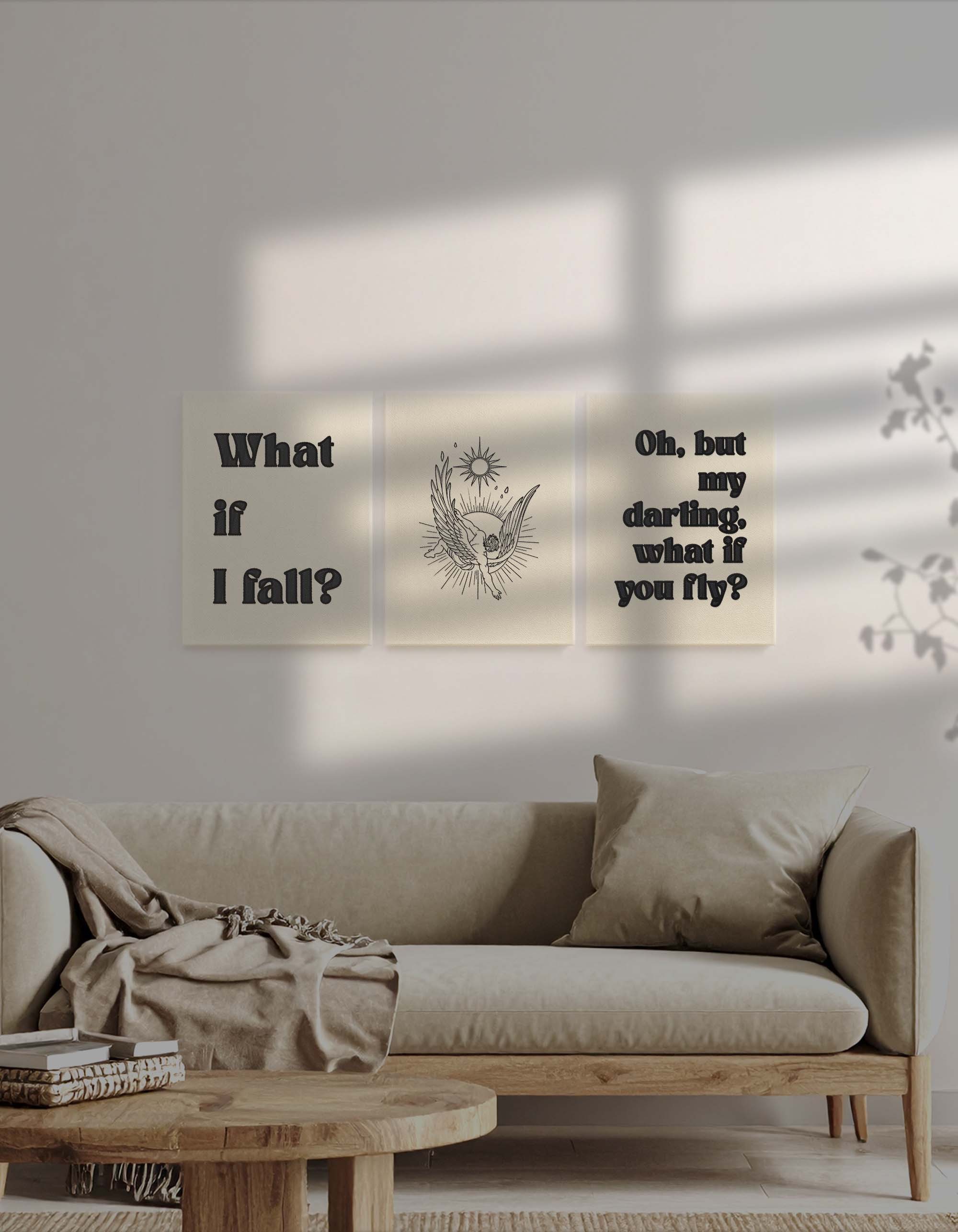 What If I Fall - İkarus Seti - 3’lü Nakışlı Mitolojik Kanvas Tablo 30x40 cm