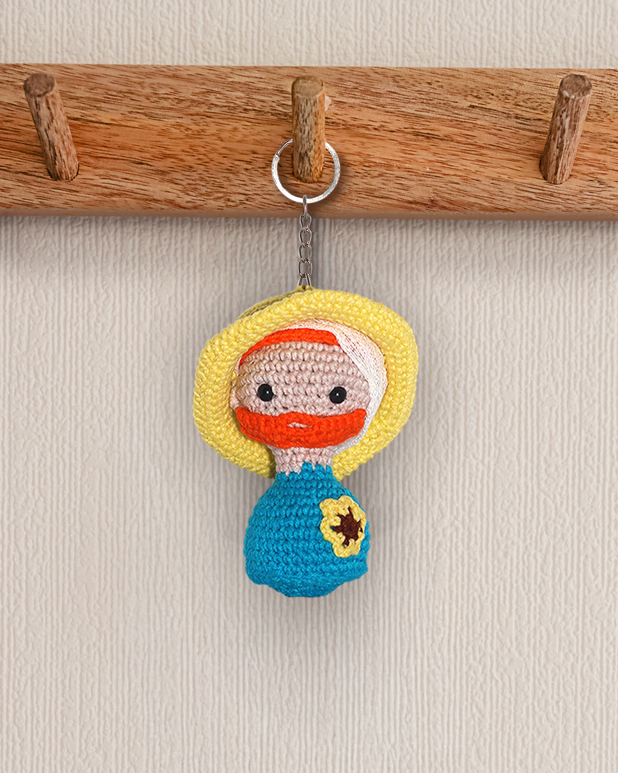 Vincent Van Gogh Büst Amigurumi Anahtarlık 10 cm - El Yapımı Sanatsal Örgü Çanta Aksesuarı