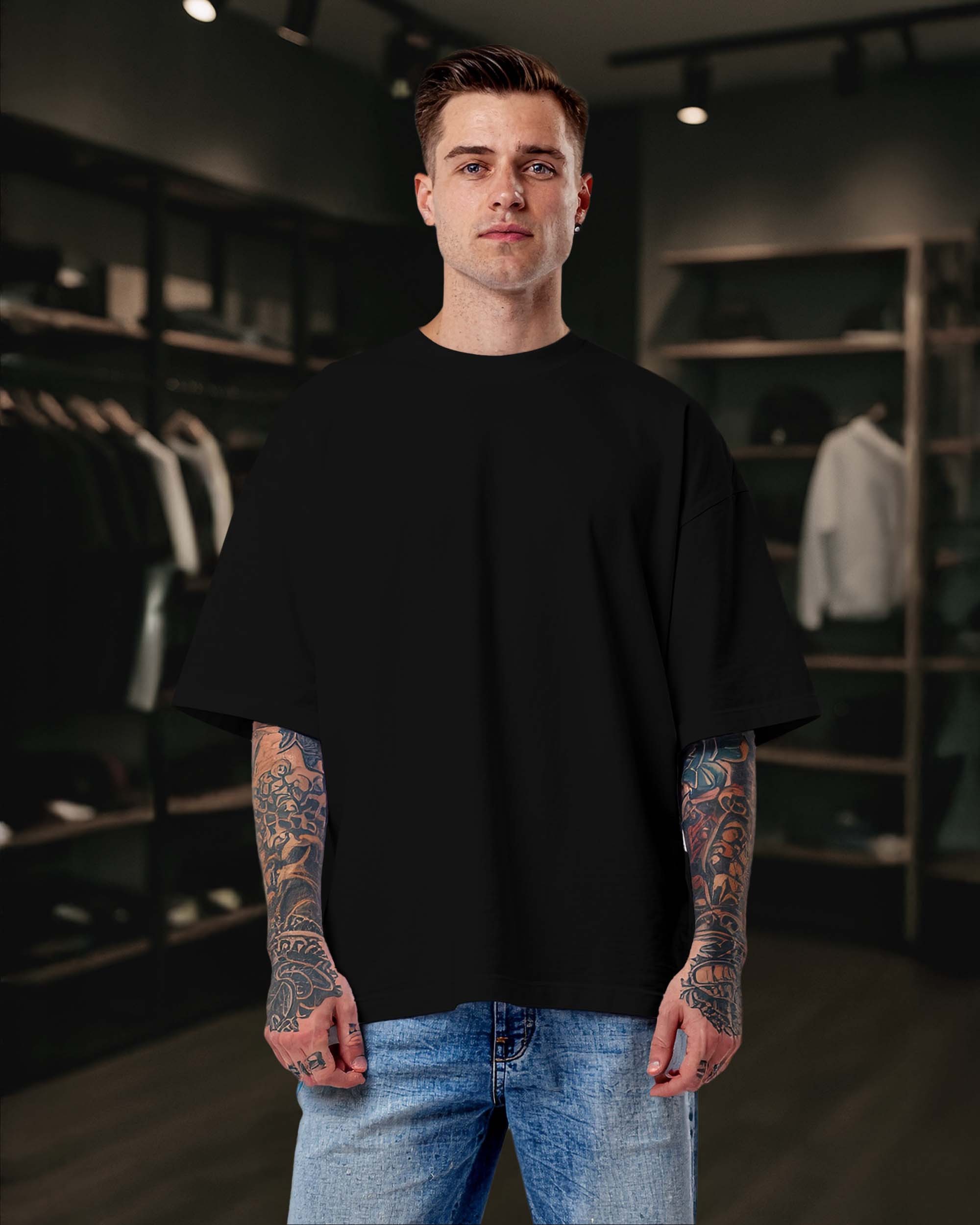Basic Boxy Oversize Düz Unisex Tişört – Premium Kalite - Yüksek Gramaj %100 Pamuk - Siyah
